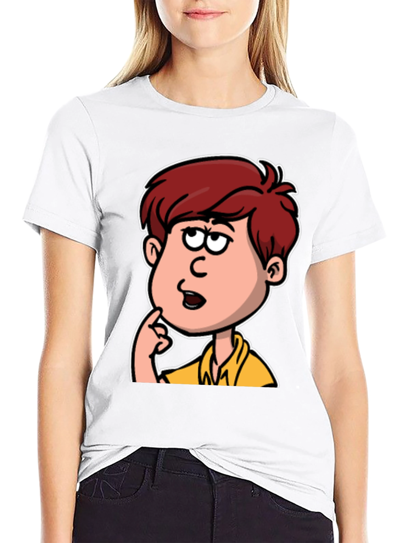 Cartoon Thinker Graphic Black T-Shirt