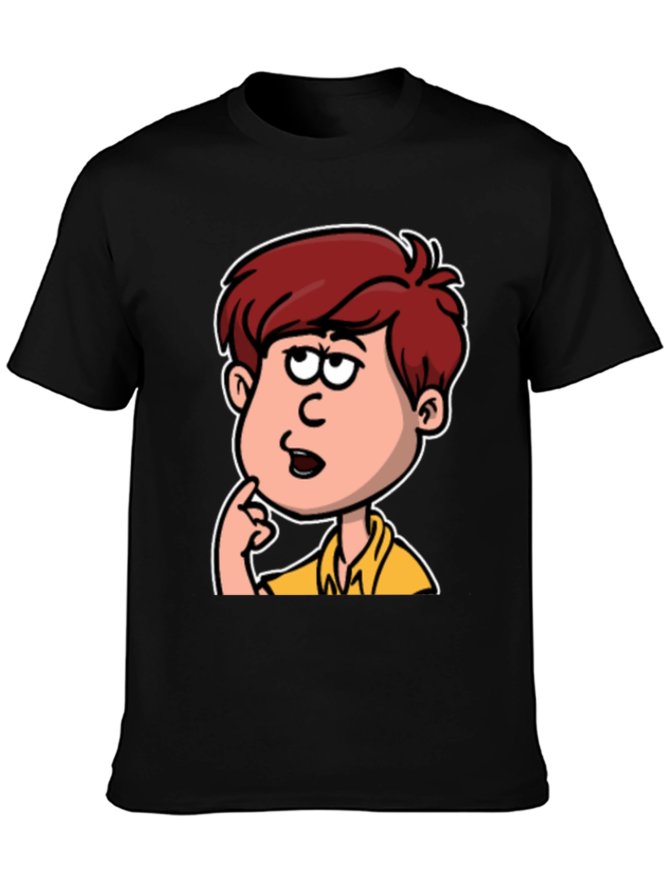 Cartoon Thinker Graphic Black T-Shirt