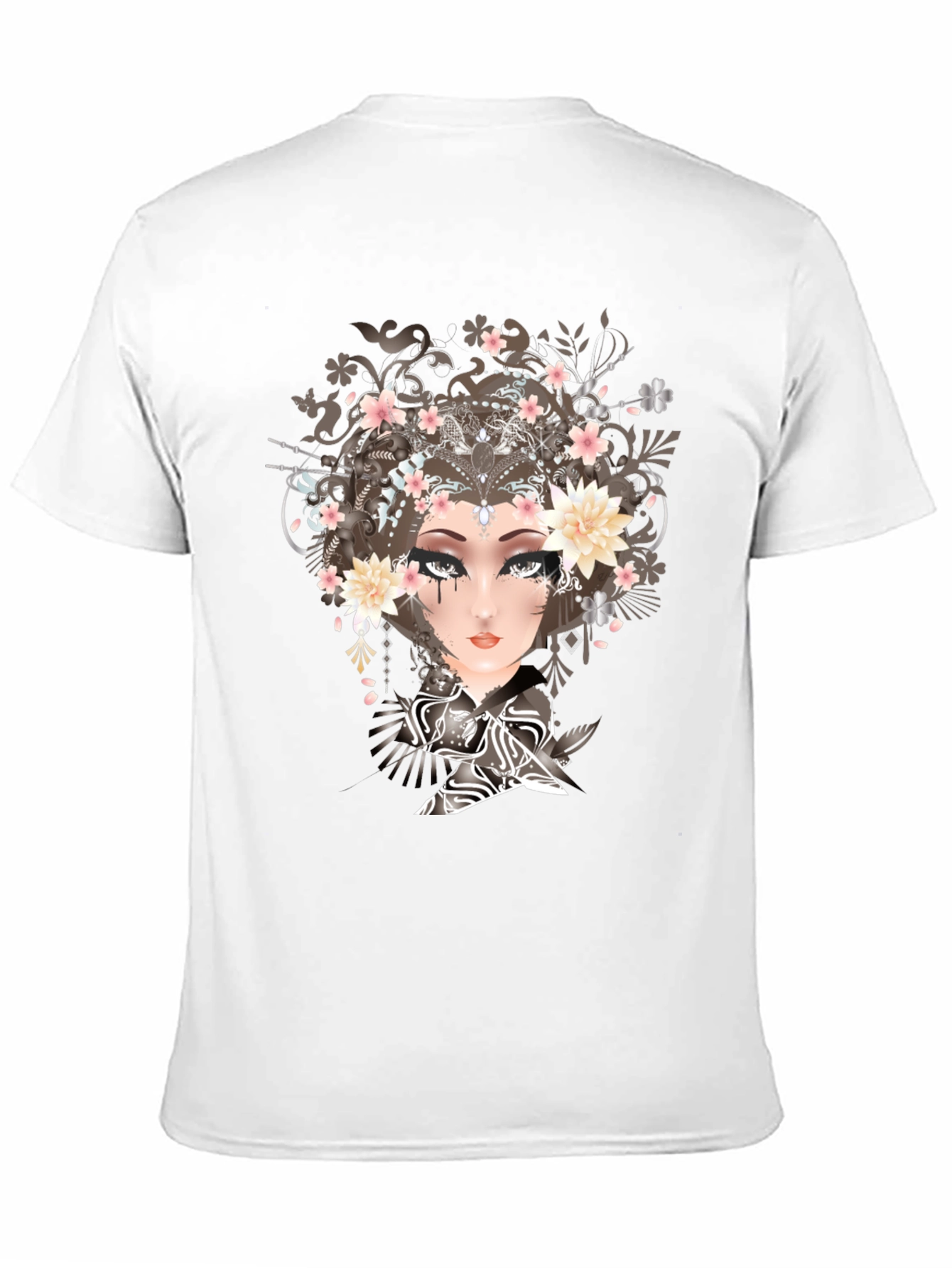 Black T-Shirt with Geisha Art Print