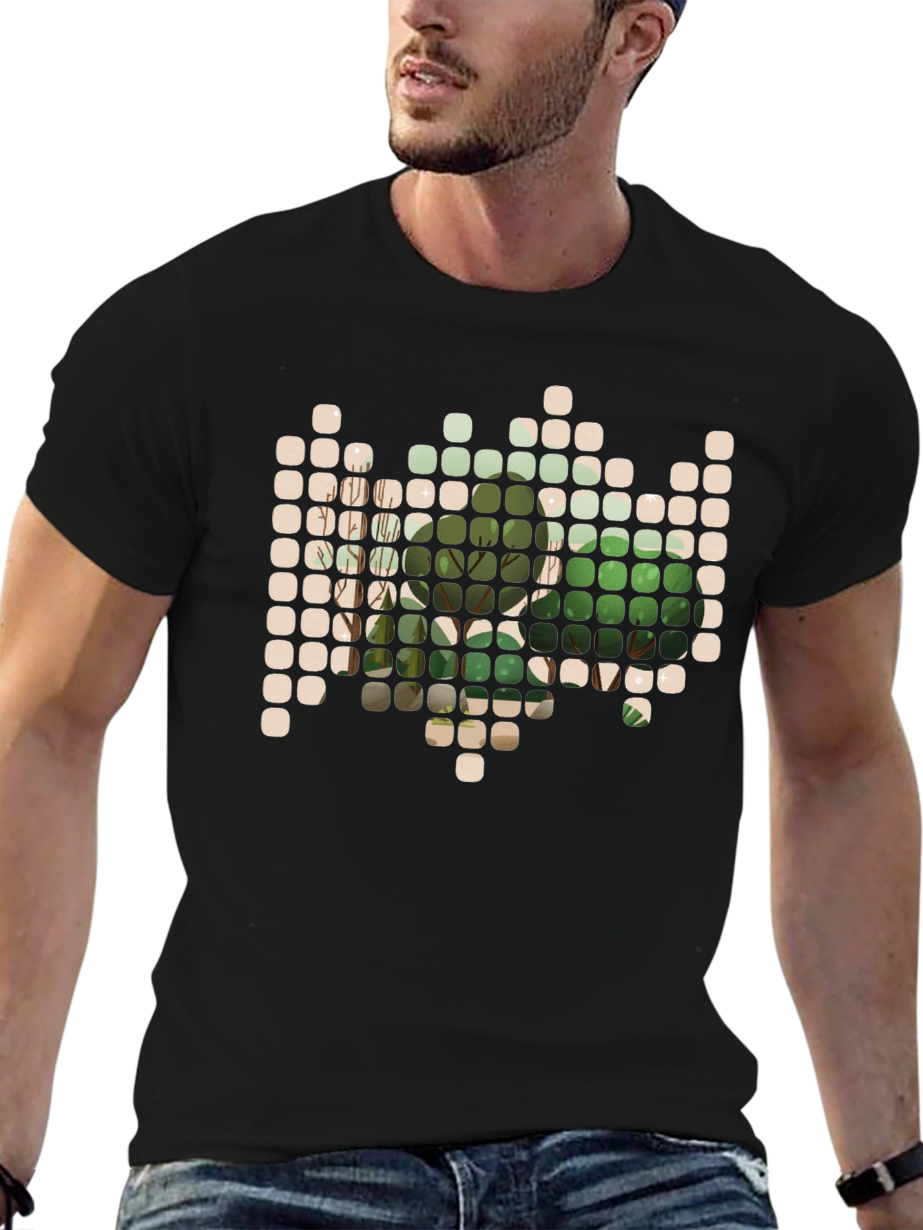 Pixelated Plant Black T-Shirt