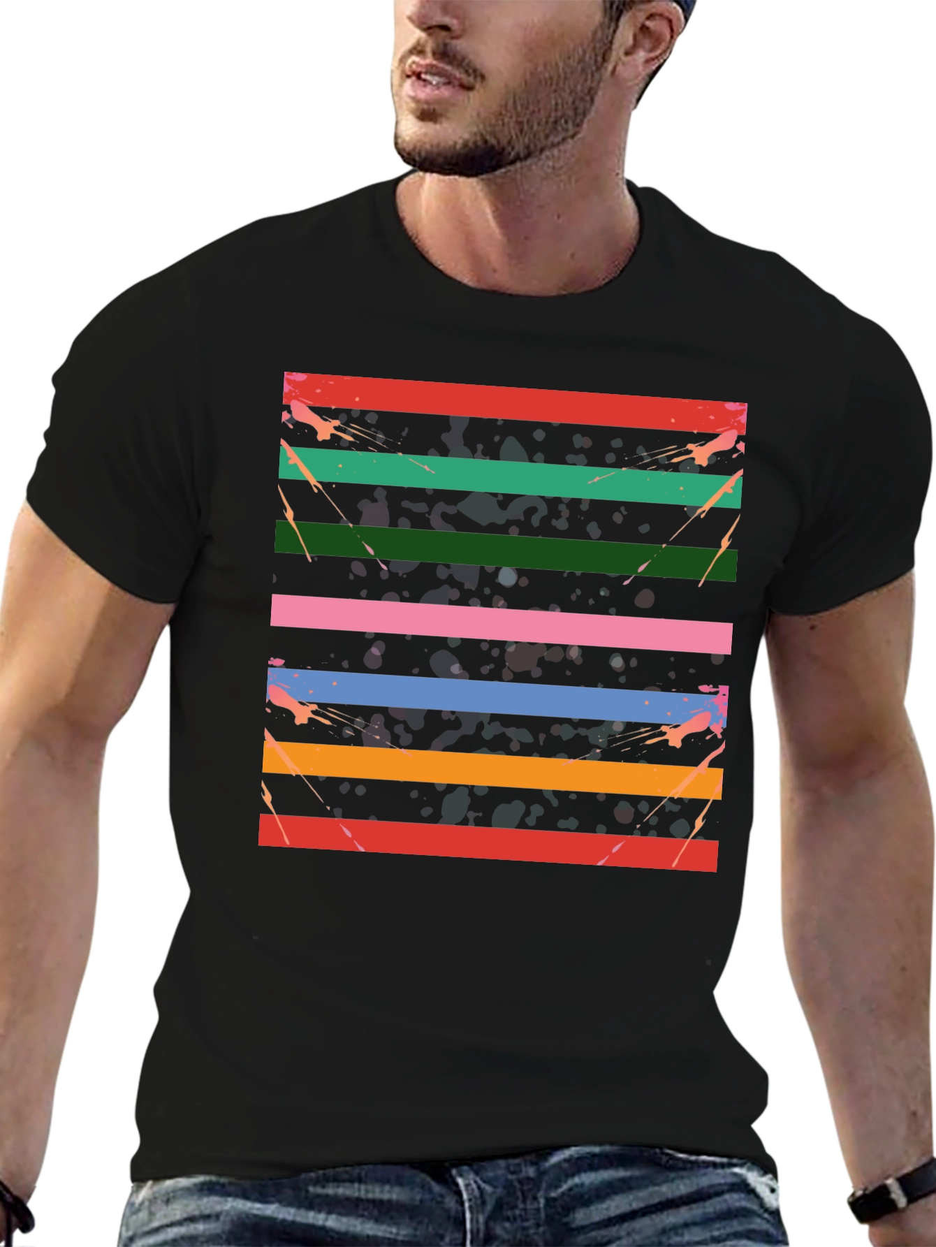 Retro Stripe Graphic Tee - Cool Design