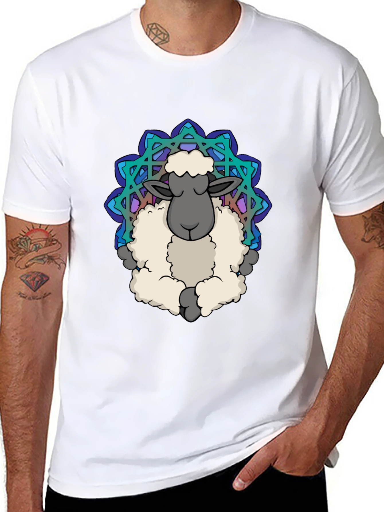Zen Sheep Mandala T-Shirt - Soft Cotton Comfort