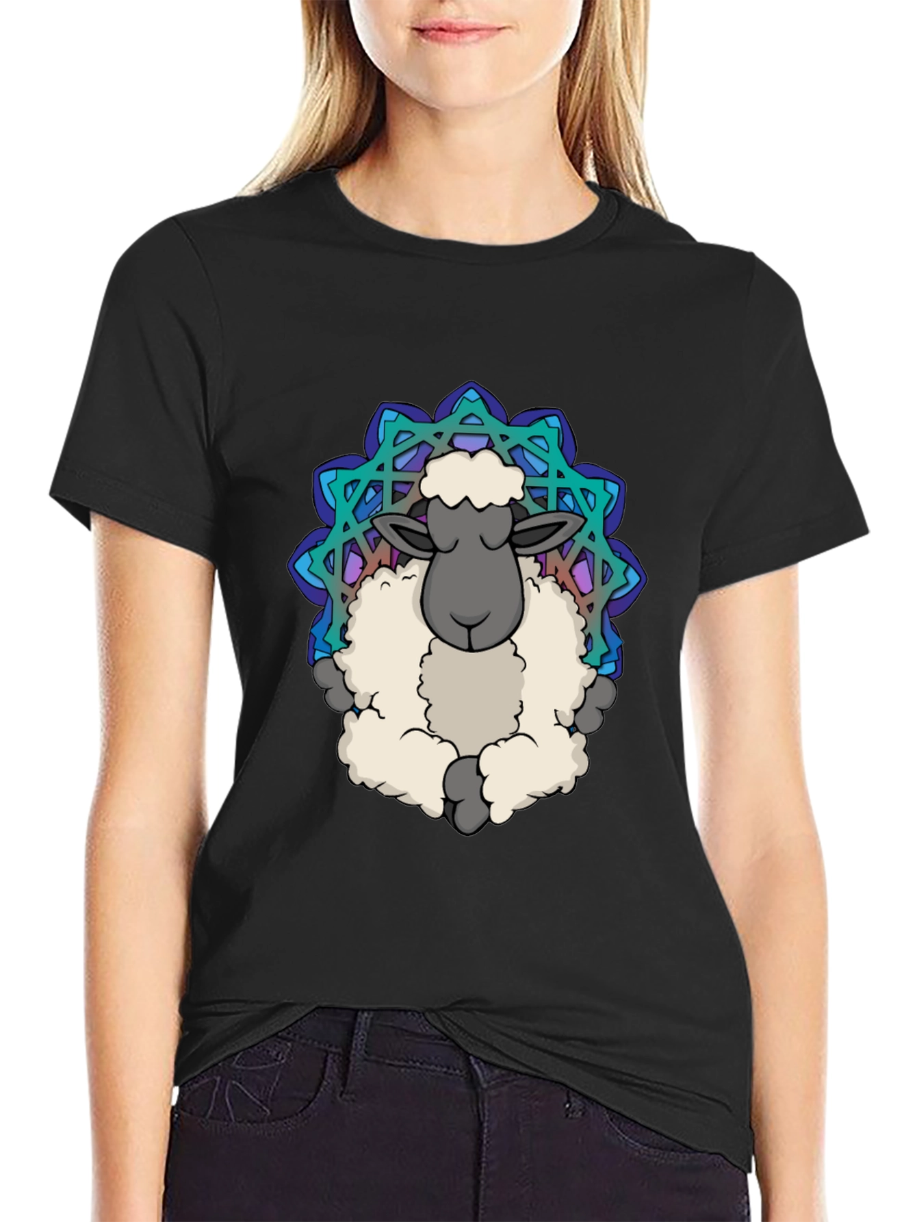 Zen Sheep Mandala T-Shirt - Soft Cotton Comfort