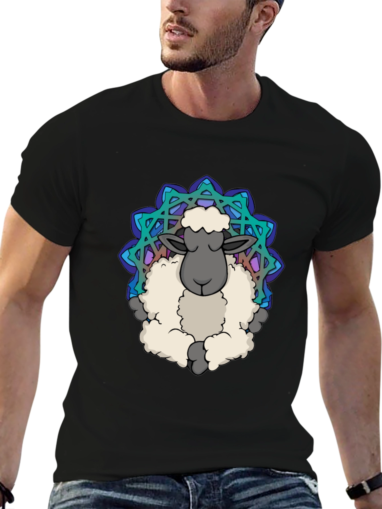 Zen Sheep Mandala T-Shirt - Soft Cotton Comfort