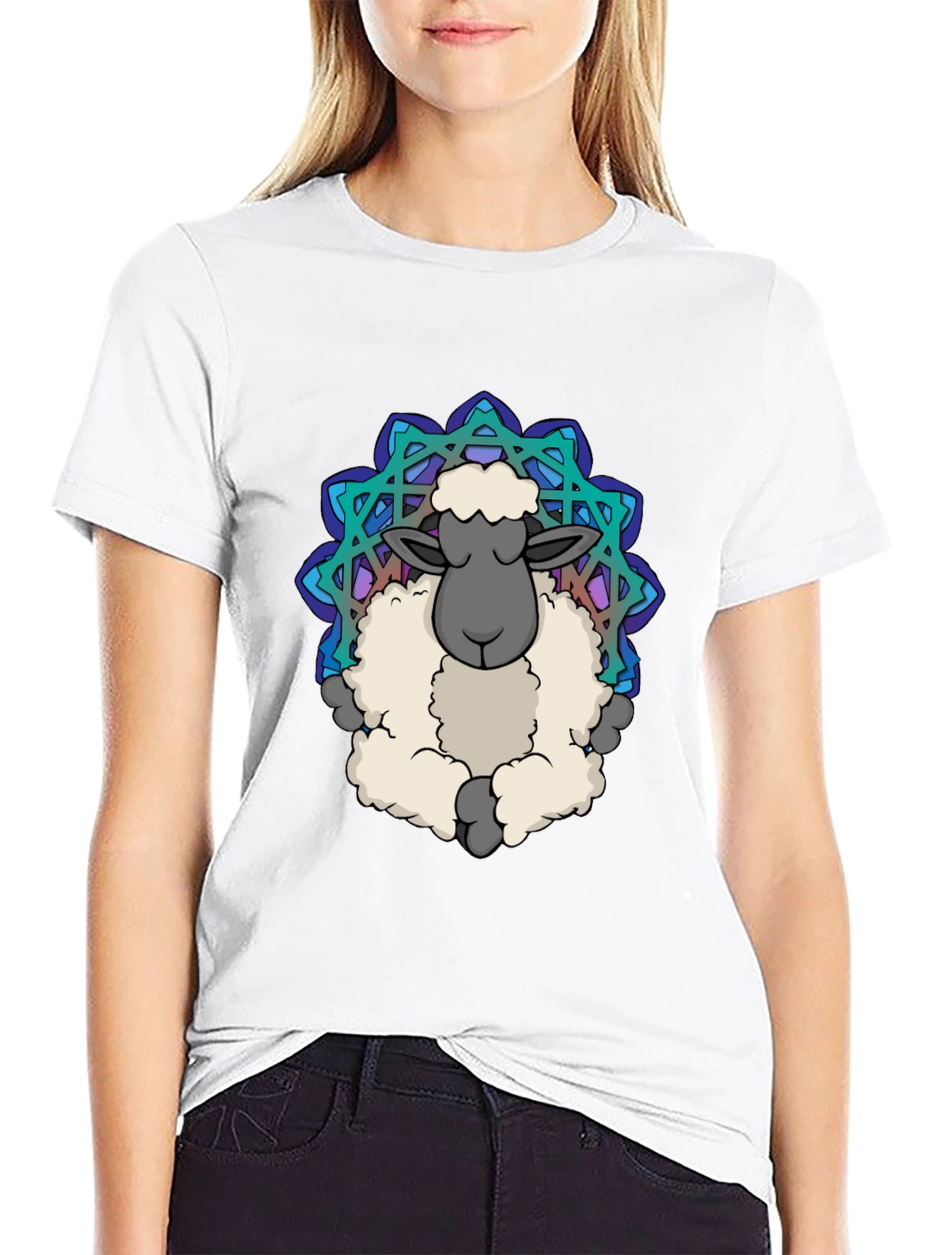 Zen Sheep Mandala T-Shirt - Soft Cotton Comfort