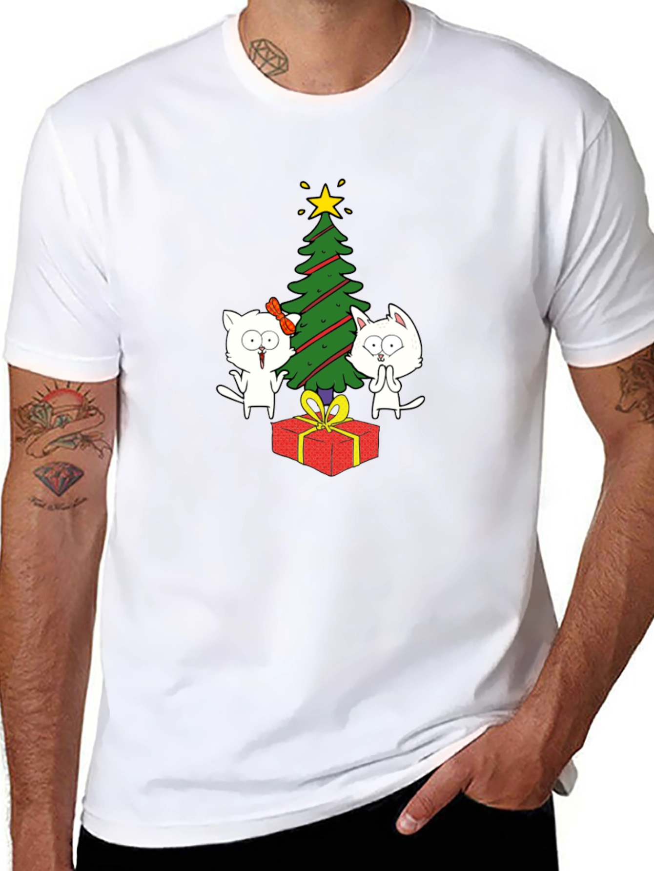 Festive Cat Christmas Tree Graphic Tee