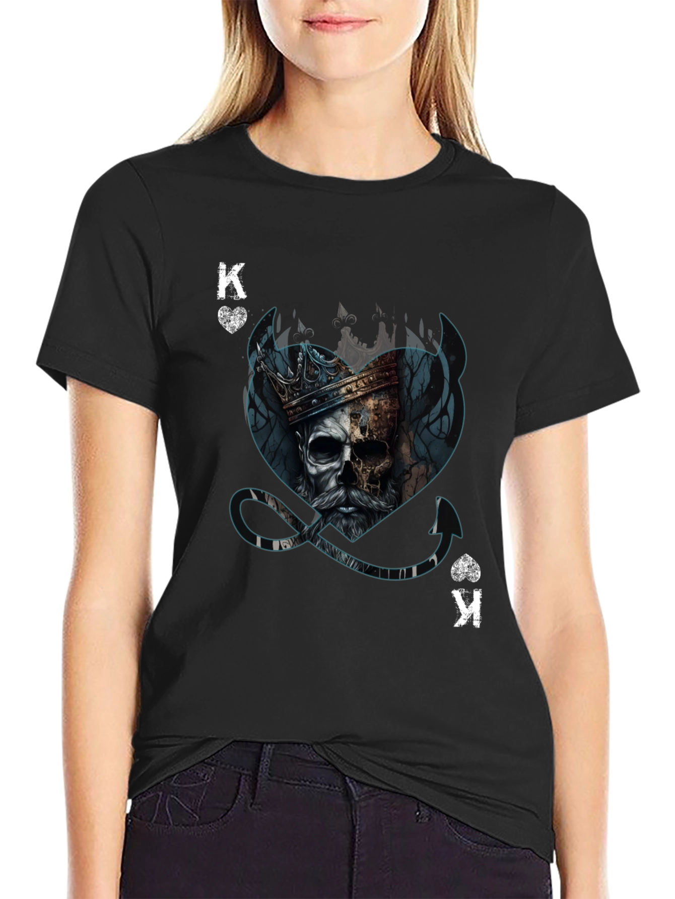 King of Spades Skull Graphic T-Shirt - Mens Fashion