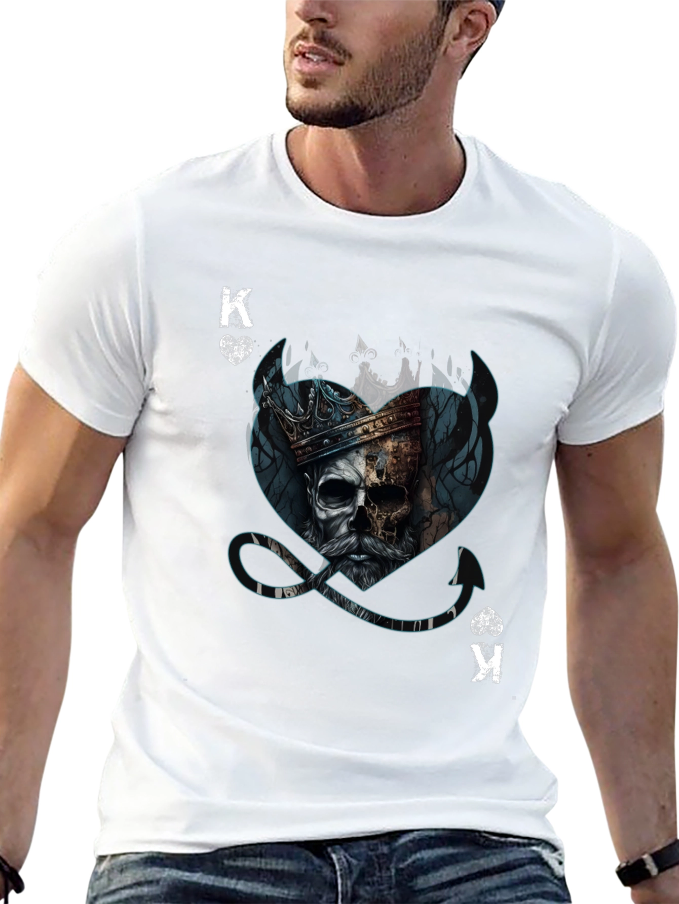 King of Spades Skull Graphic T-Shirt - Mens Fashion