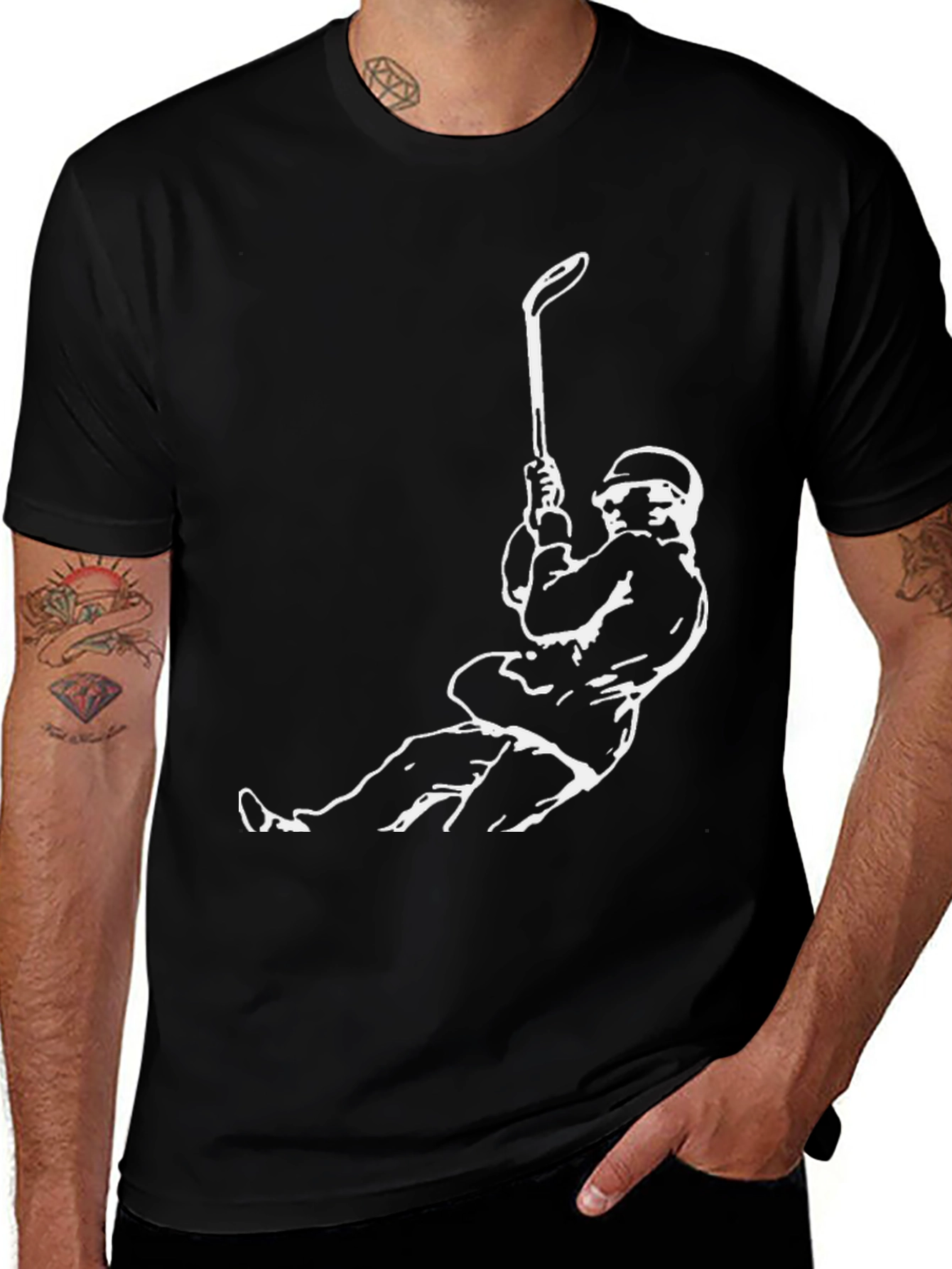 Hockey Player Graphic Tee - Black