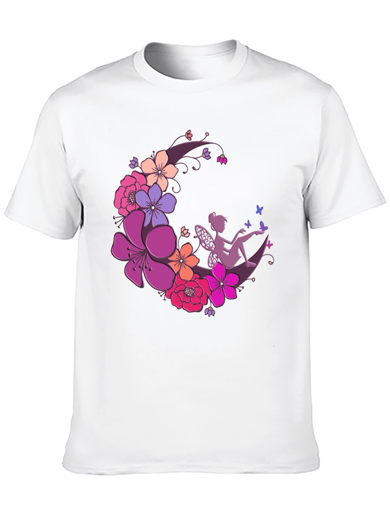 Floral Fairy Moon Black T-Shirt
