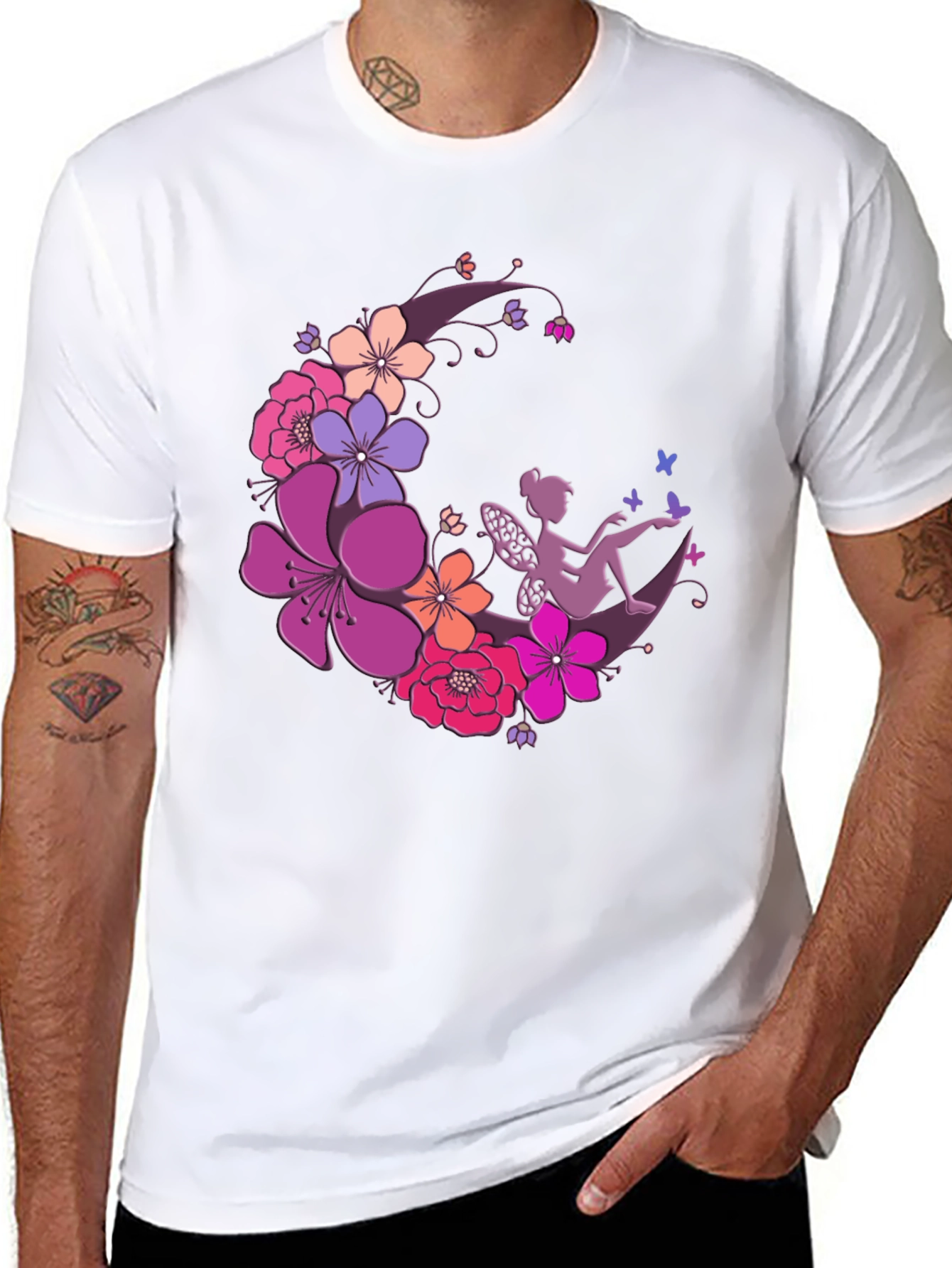 Floral Fairy Moon Black T-Shirt