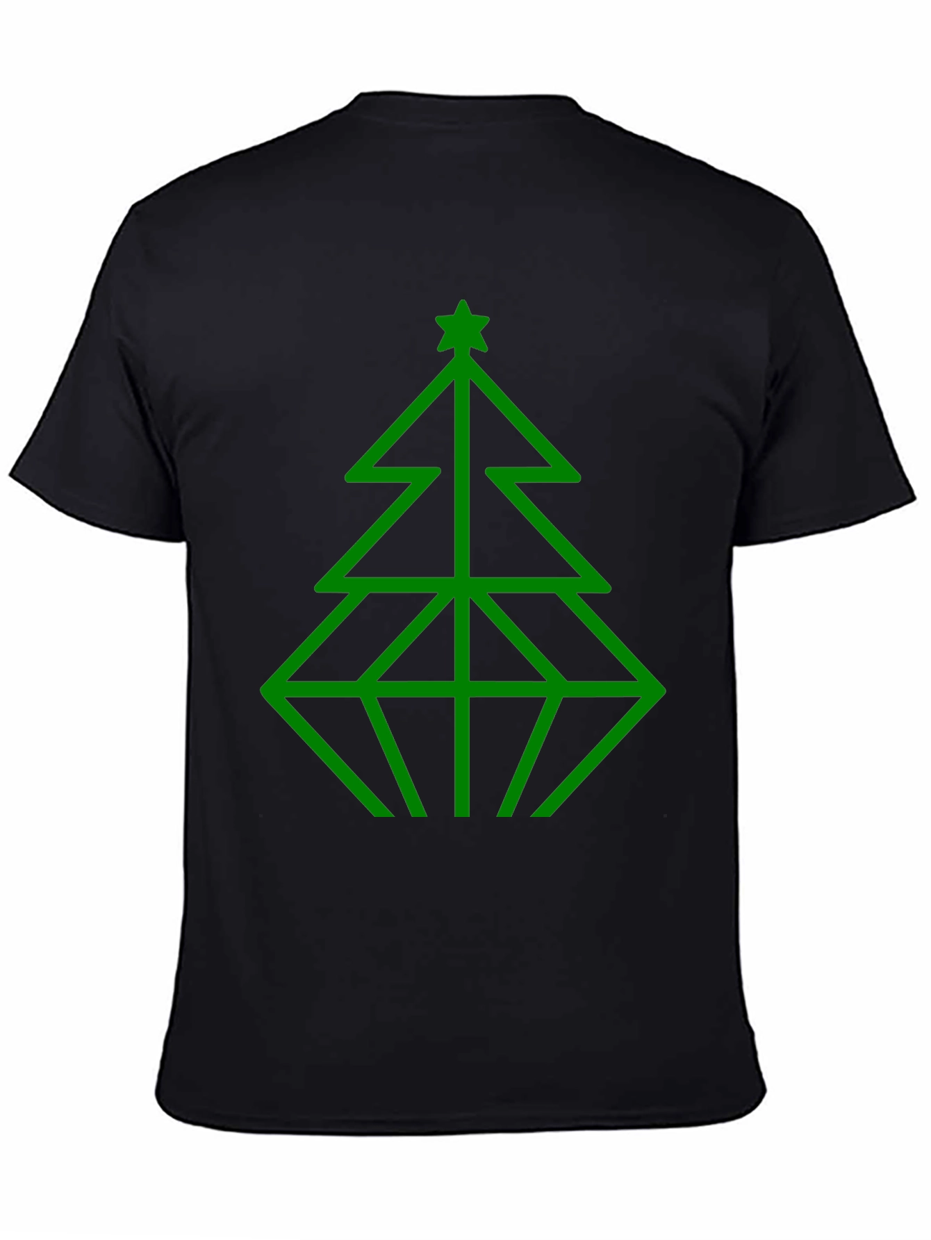 Geometric Christmas Tree Graphic Tee - Black