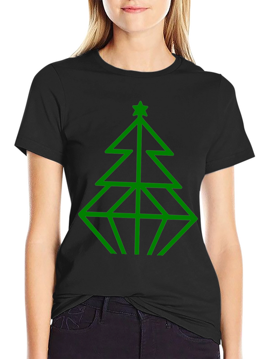 Geometric Christmas Tree Graphic Tee - Black