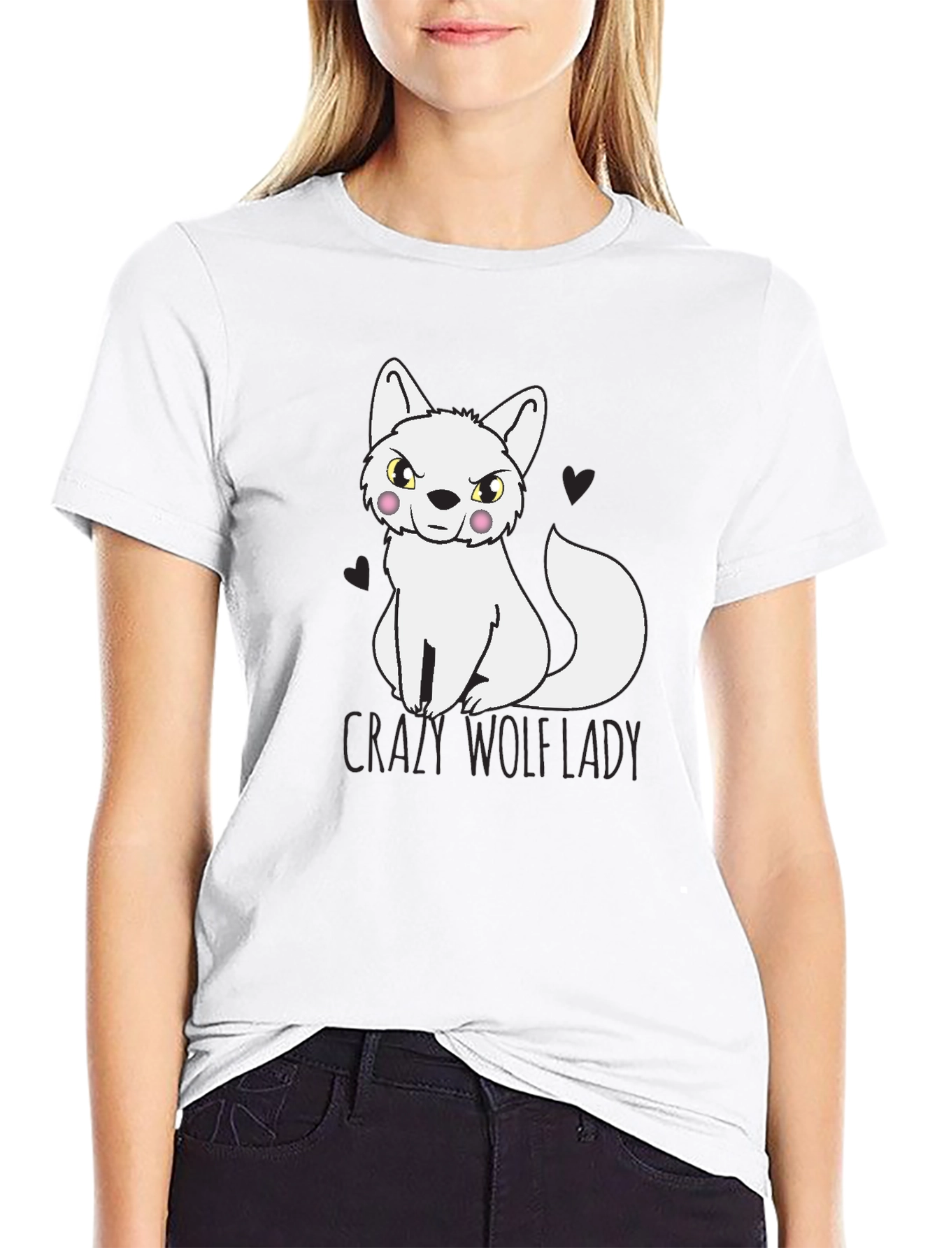Crazy Wolf Lady T-Shirt - Novelty Tee