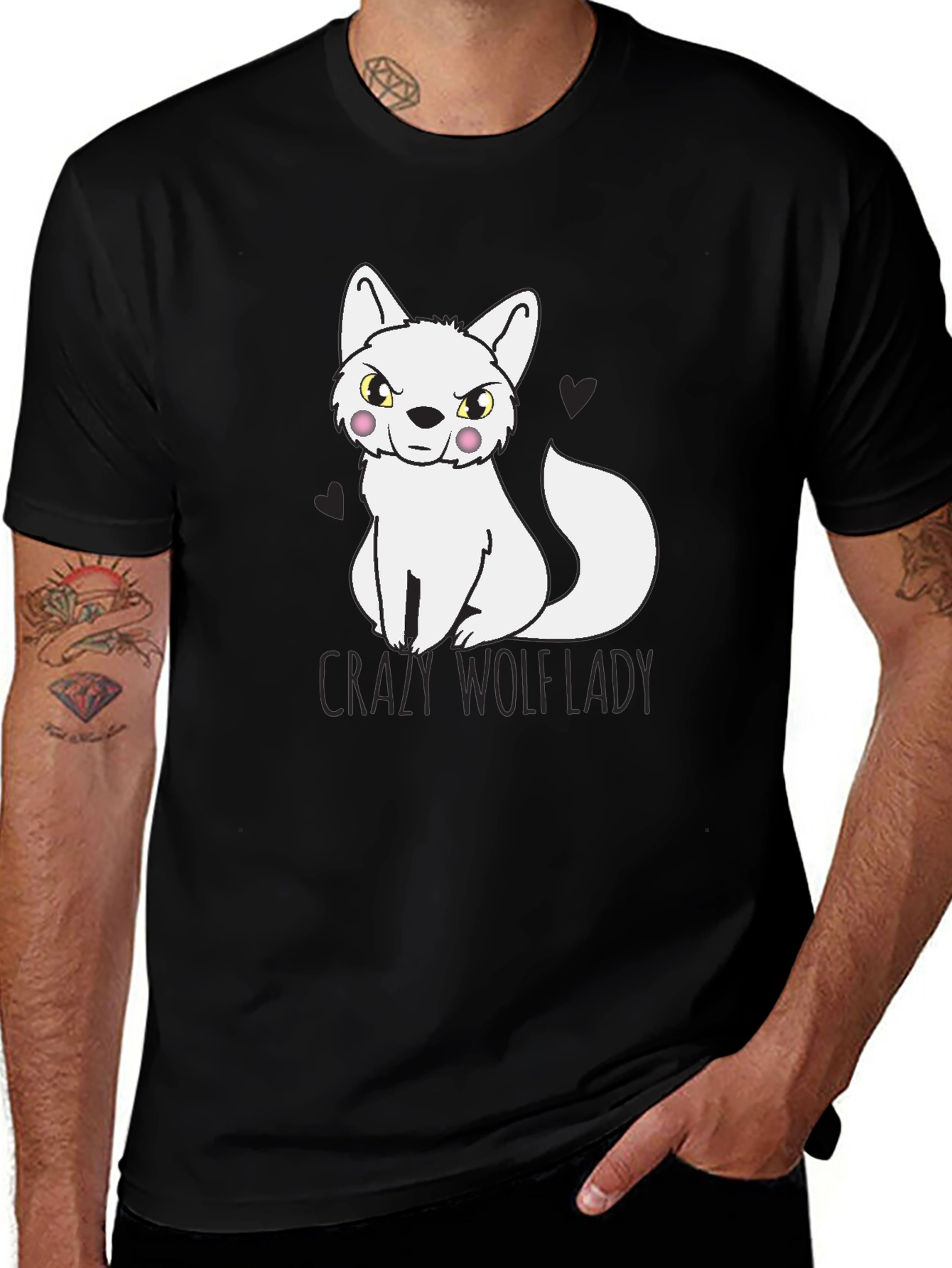 Crazy Wolf Lady T-Shirt - Novelty Tee