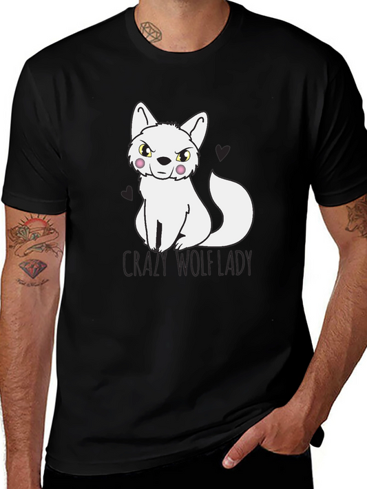 Crazy Wolf Lady T-Shirt - Novelty Tee
