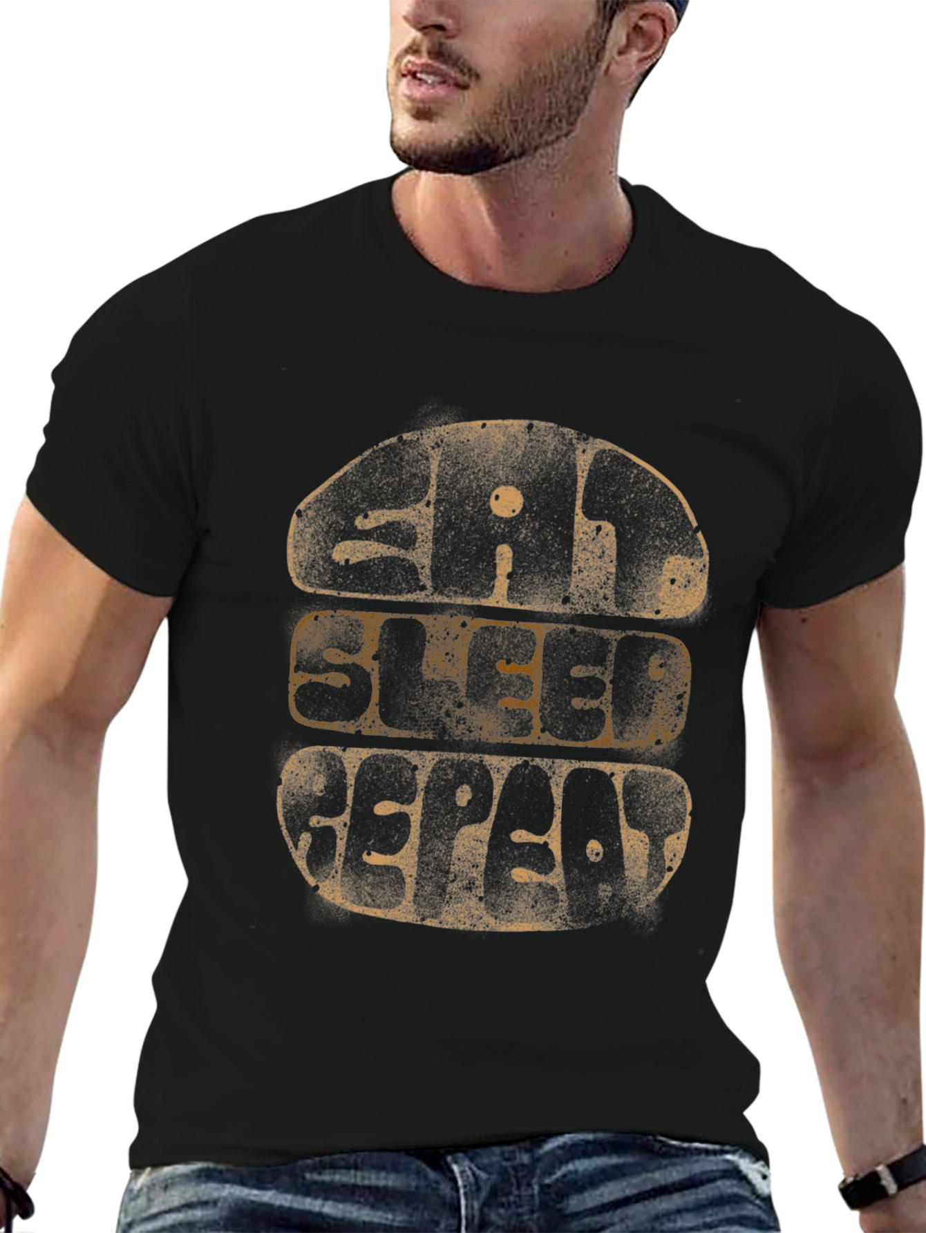 Eat Sleep Repeat Graphic Tee - Black Cotton T-Shirt