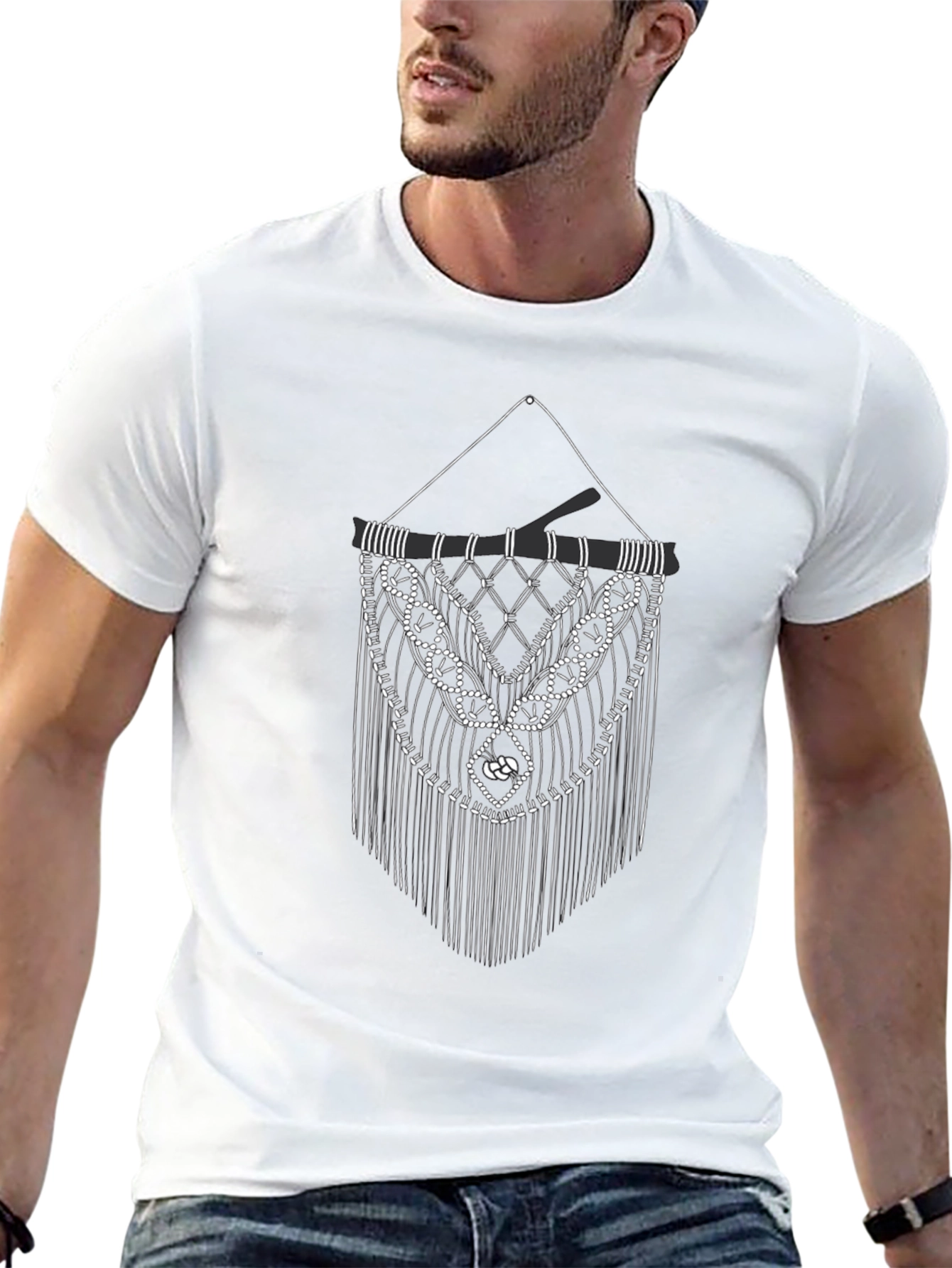 Black T-Shirt with Macrame Design