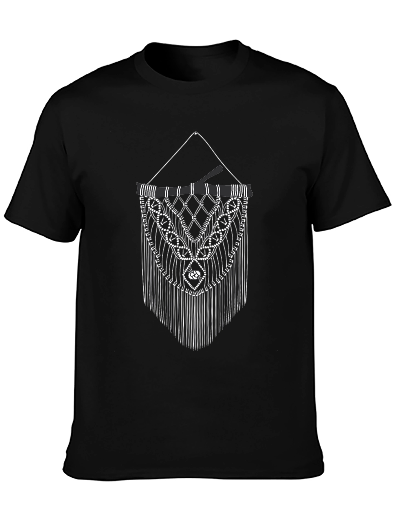Black T-Shirt with Macrame Design