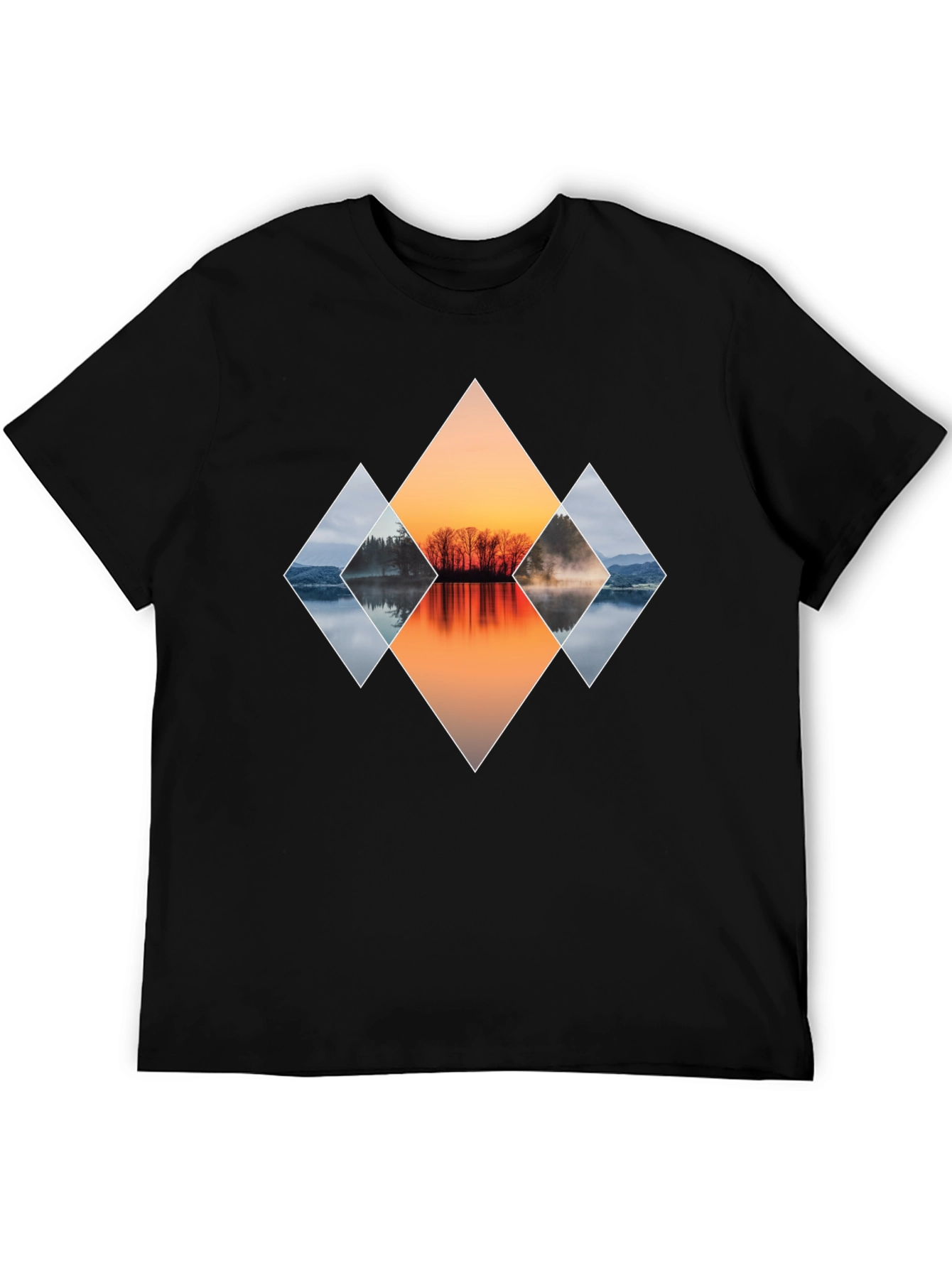 Geometric Sunset Lake Graphic T-Shirt