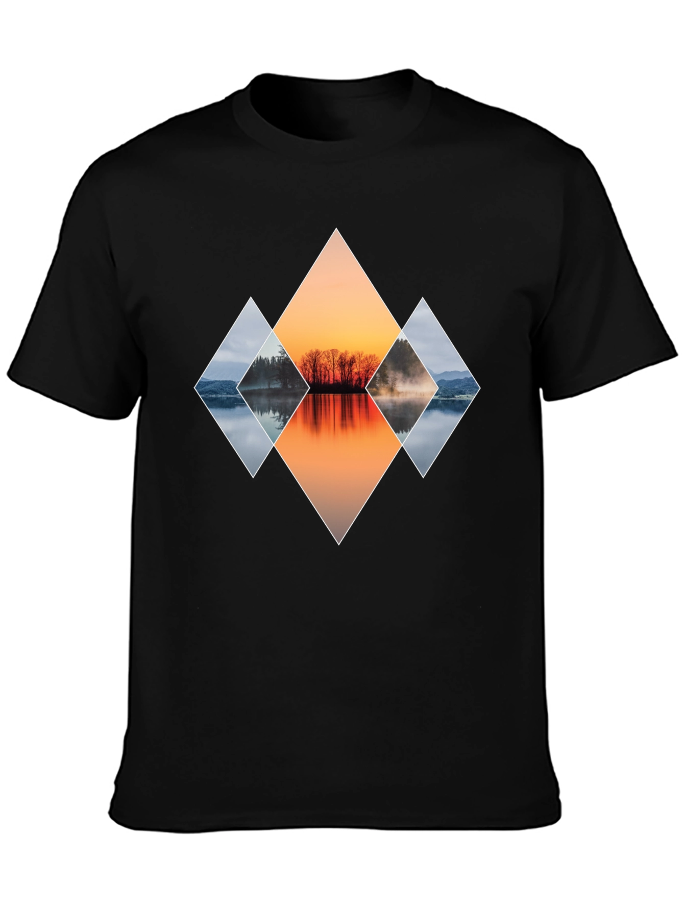 Geometric Sunset Lake Graphic T-Shirt