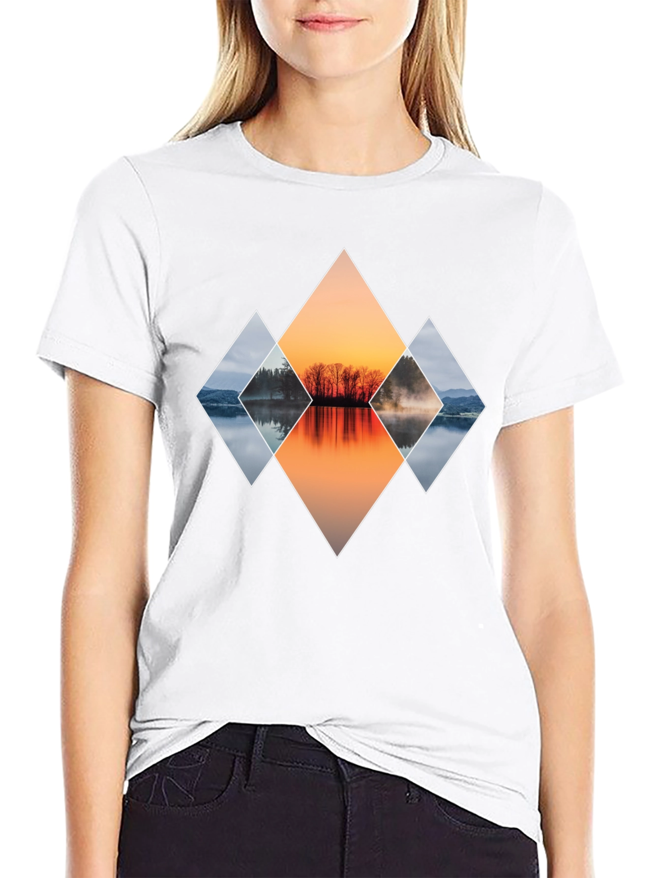 Geometric Sunset Lake Graphic T-Shirt