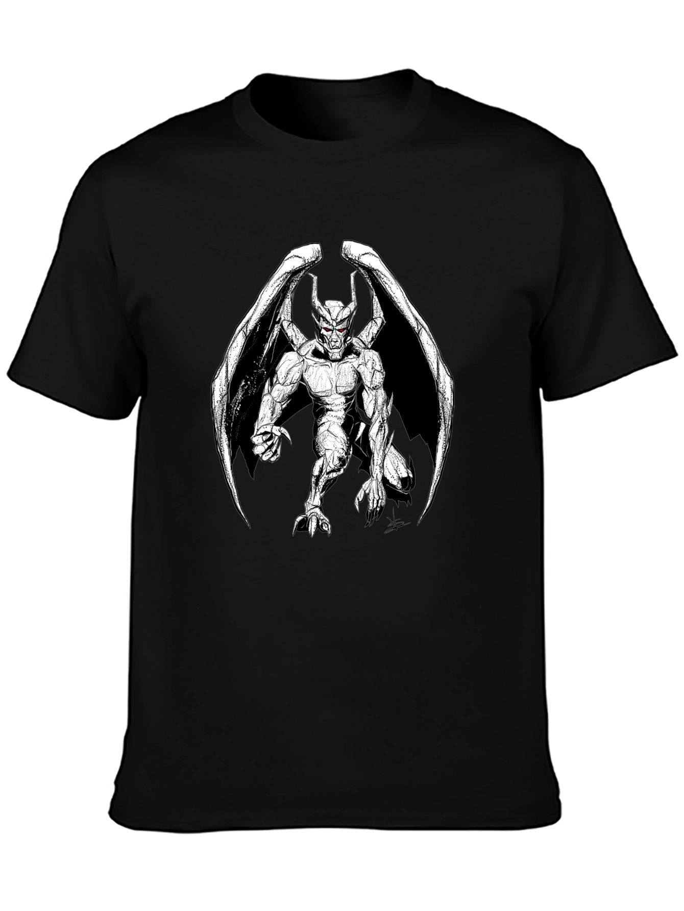 Gothic Gargoyle Graphic Print Black T-Shirt