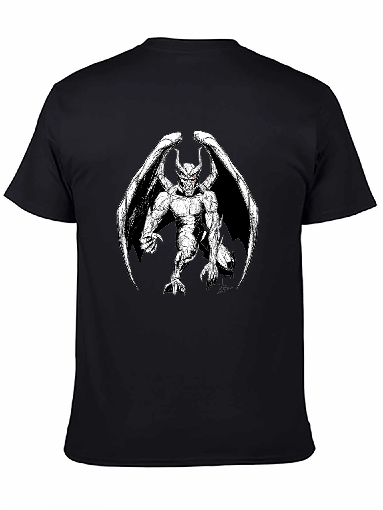 Gothic Gargoyle Graphic Print Black T-Shirt