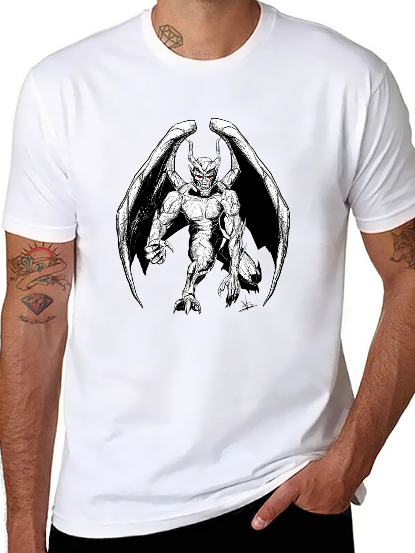Gothic Gargoyle Graphic Print Black T-Shirt