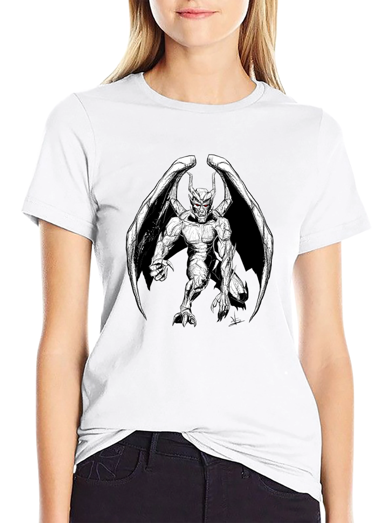 Gothic Gargoyle Graphic Print Black T-Shirt