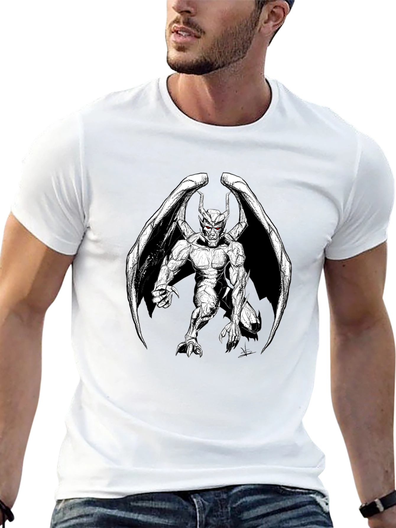 Gothic Gargoyle Graphic Print Black T-Shirt