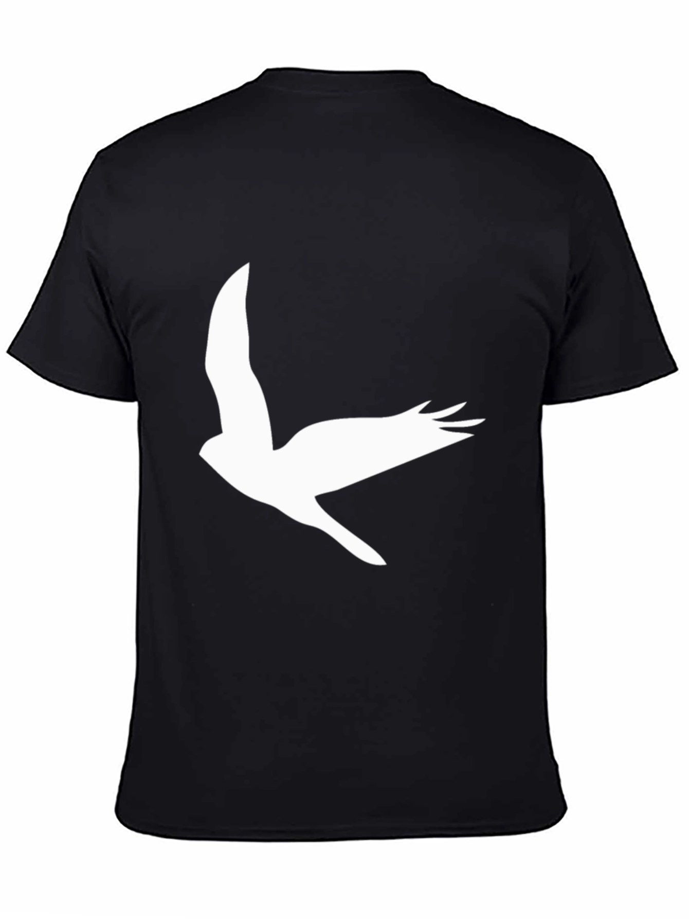 Black T-Shirt with White Bird Print