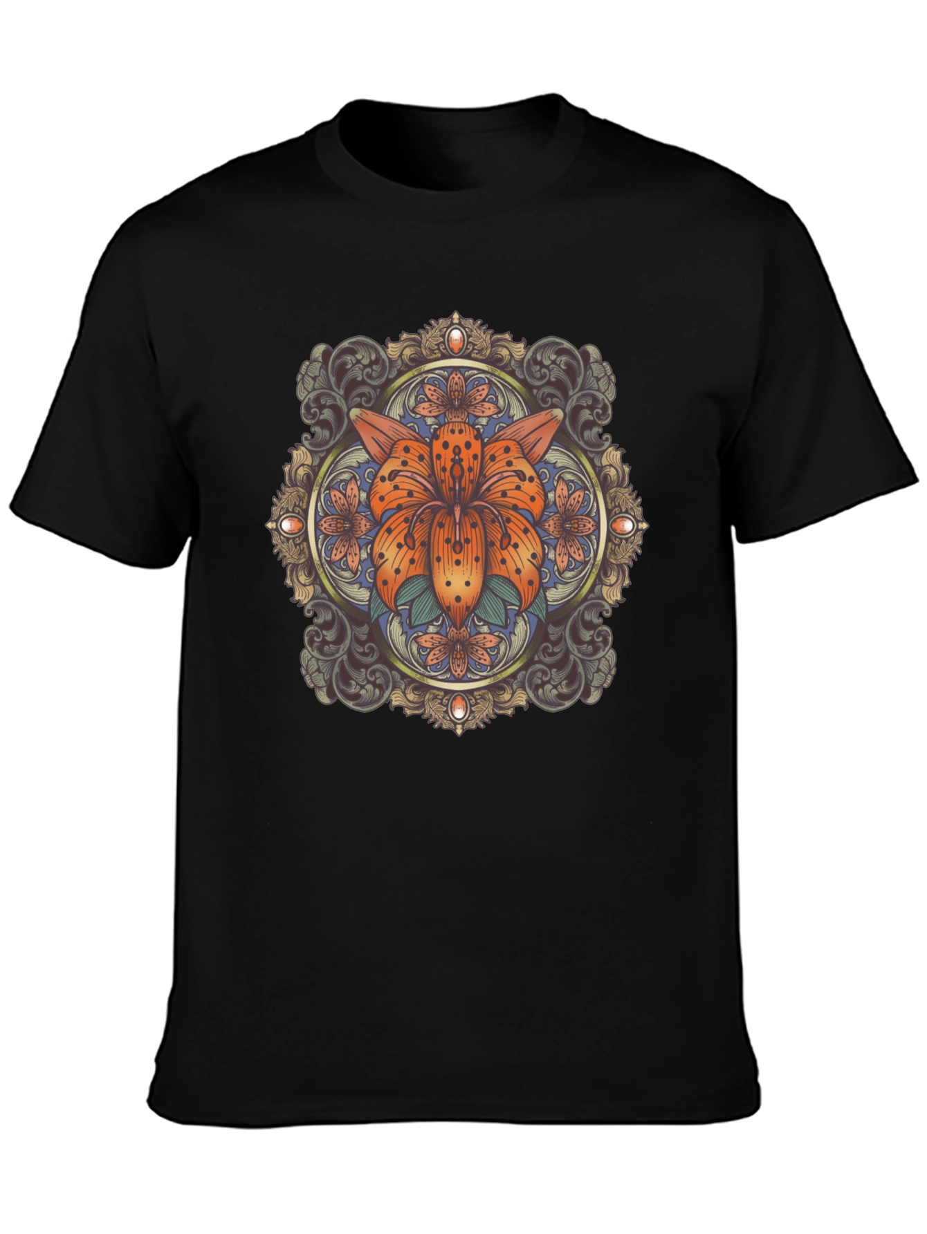 Floral Mandala Graphic Tee - Stylish Black T-Shirt