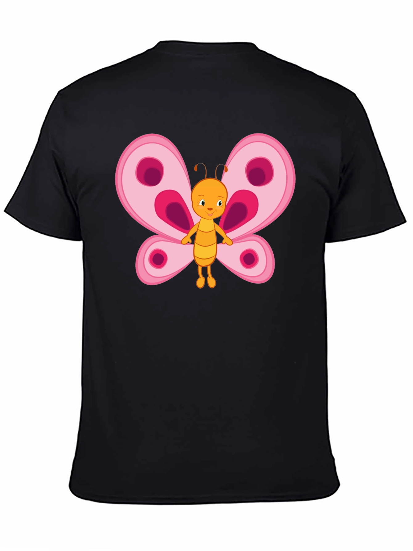 Cute Cartoon Butterfly Graphic Tee - Black