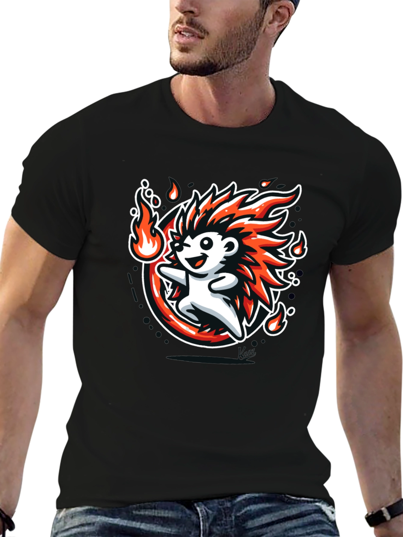 Fiery Hedgehog Graphic Tee - Cool Cartoon Design