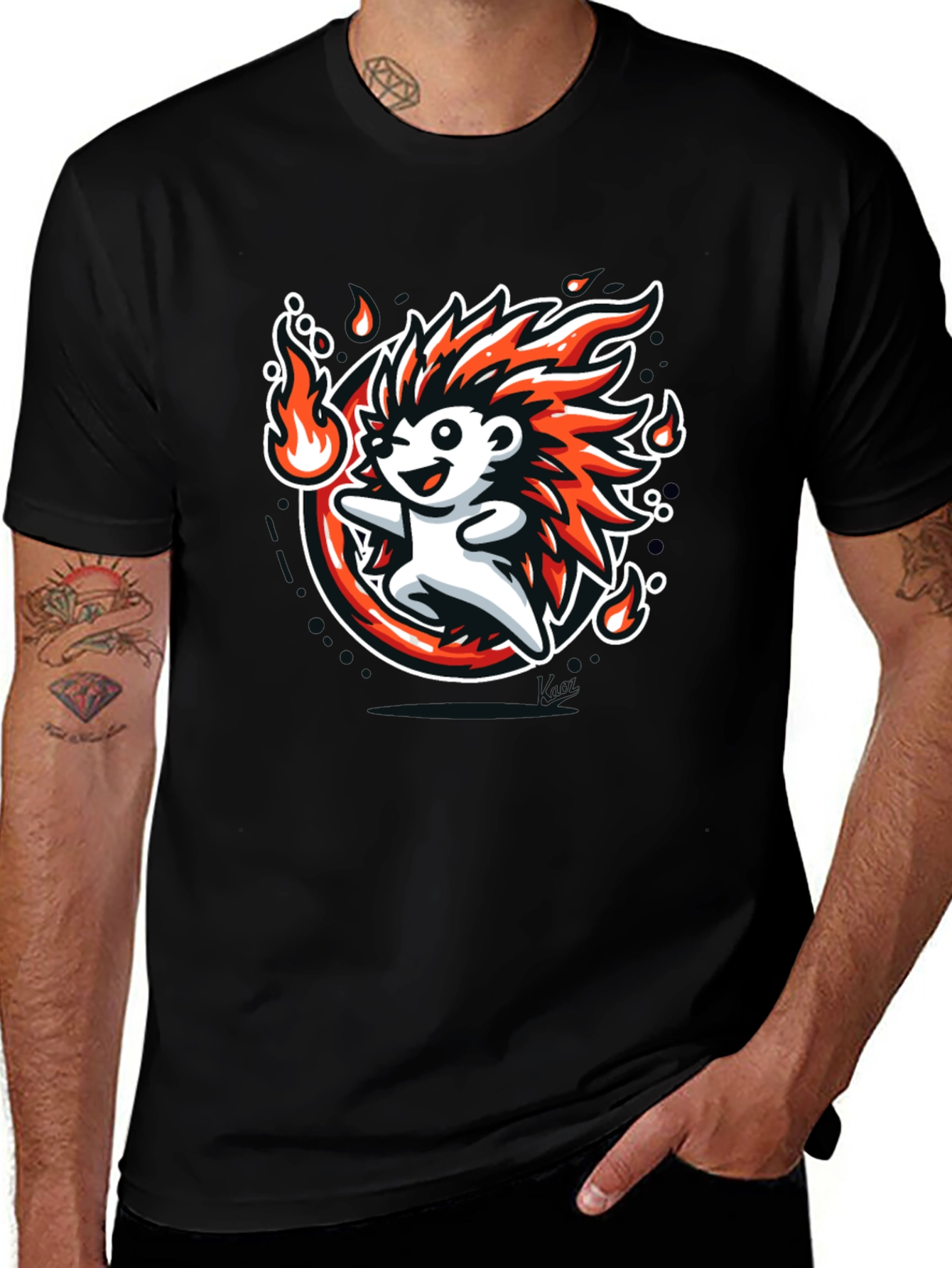 Fiery Hedgehog Graphic Tee - Cool Cartoon Design