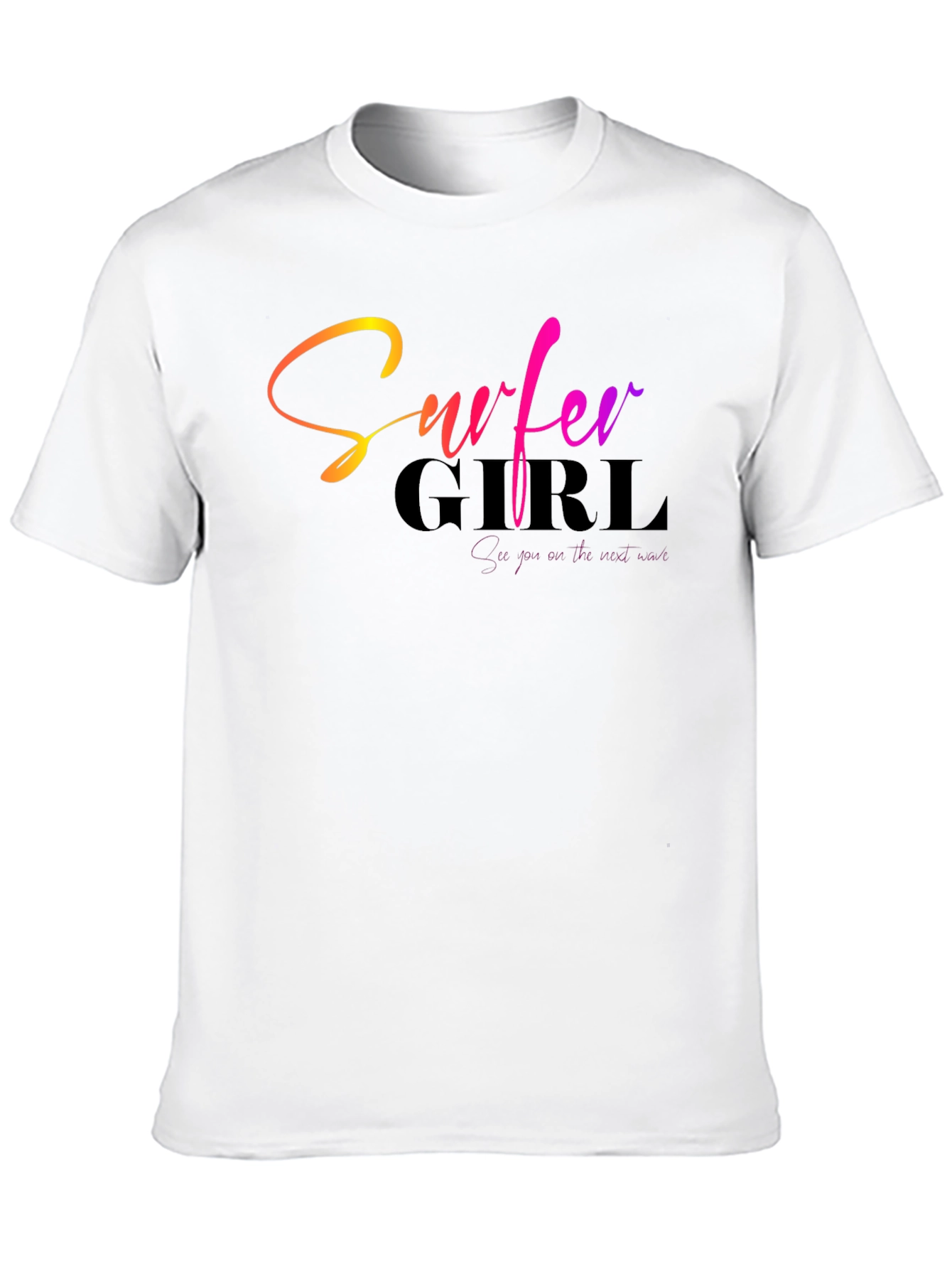 Surfer Girl Gradient Text Black T-Shirt