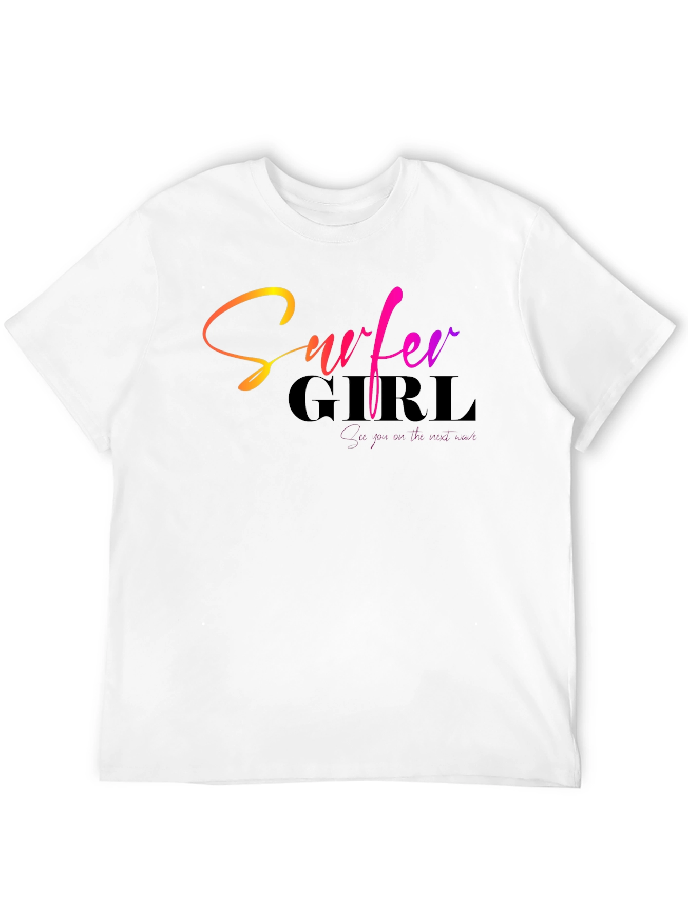 Surfer Girl Gradient Text Black T-Shirt
