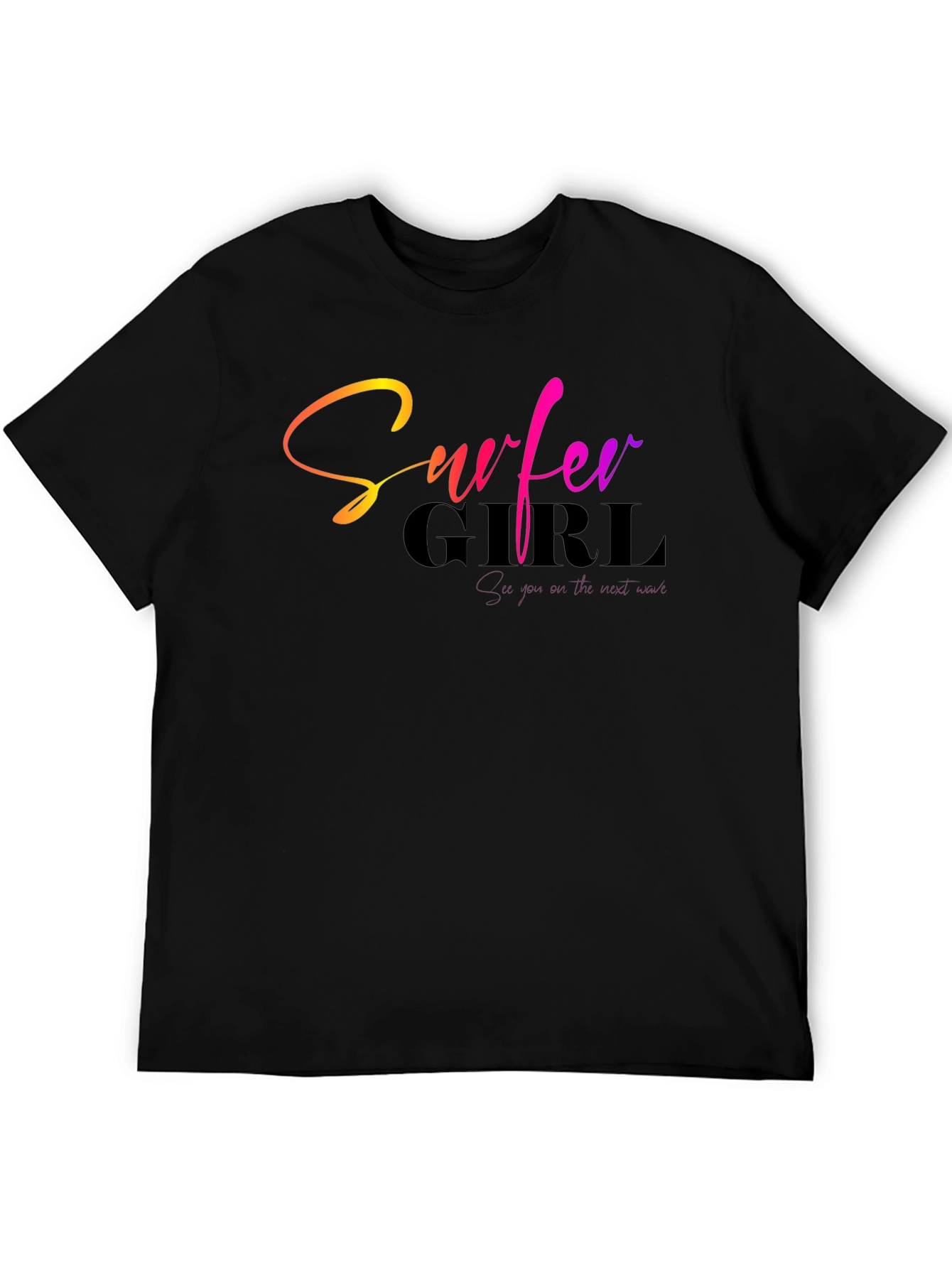 Surfer Girl Gradient Text Black T-Shirt