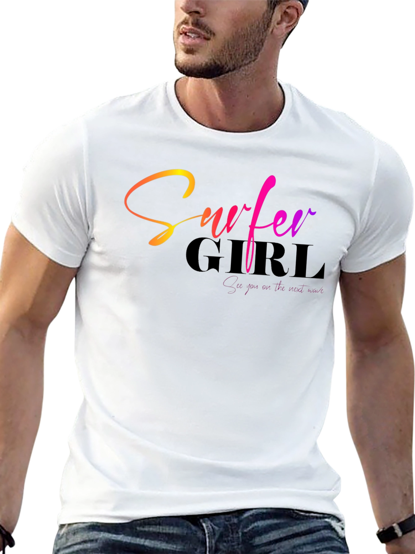 Surfer Girl Gradient Text Black T-Shirt