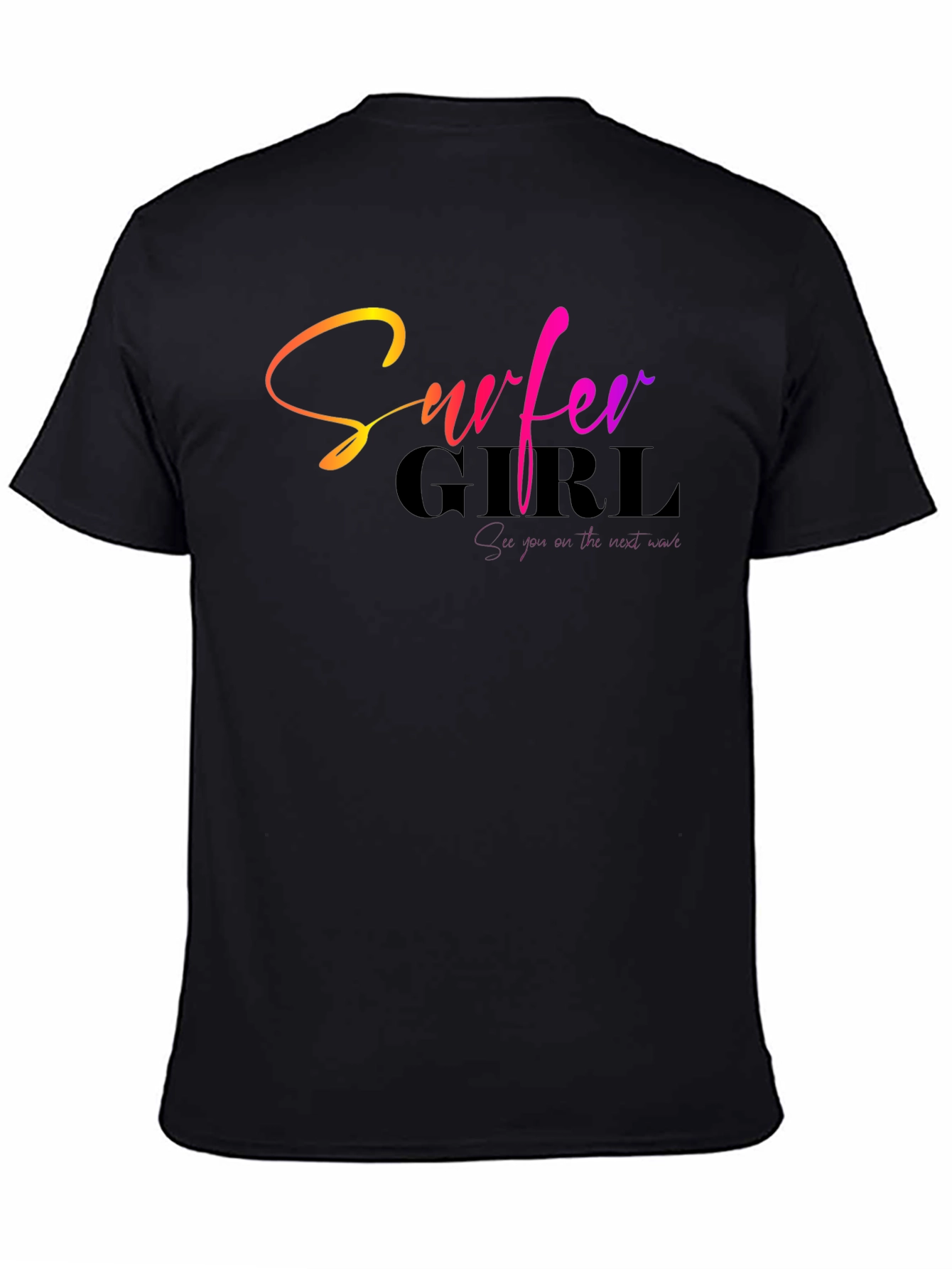 Surfer Girl Gradient Text Black T-Shirt
