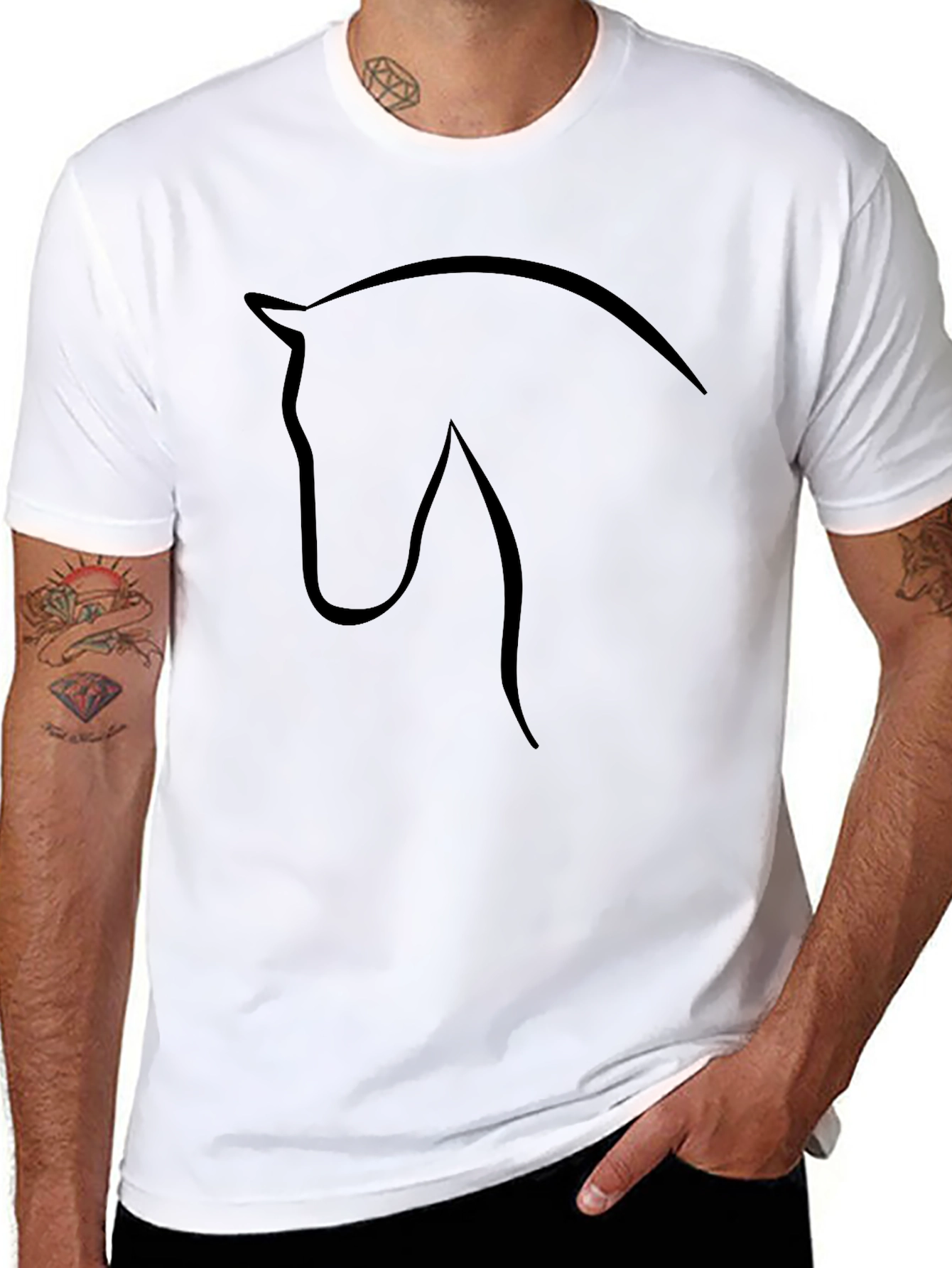 Horse Silhouette Graphic Tee - Black Cotton T-Shirt