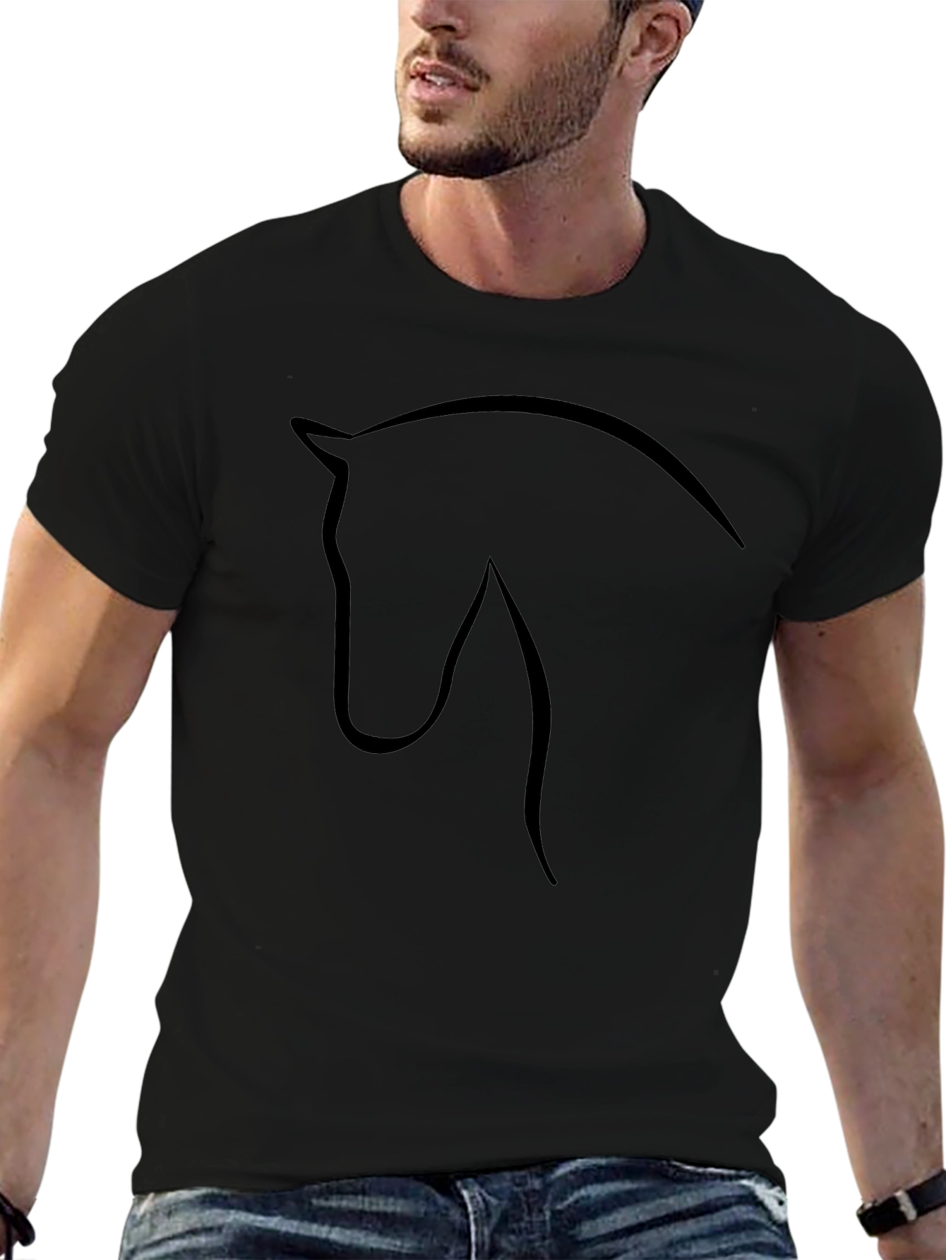 Horse Silhouette Graphic Tee - Black Cotton T-Shirt