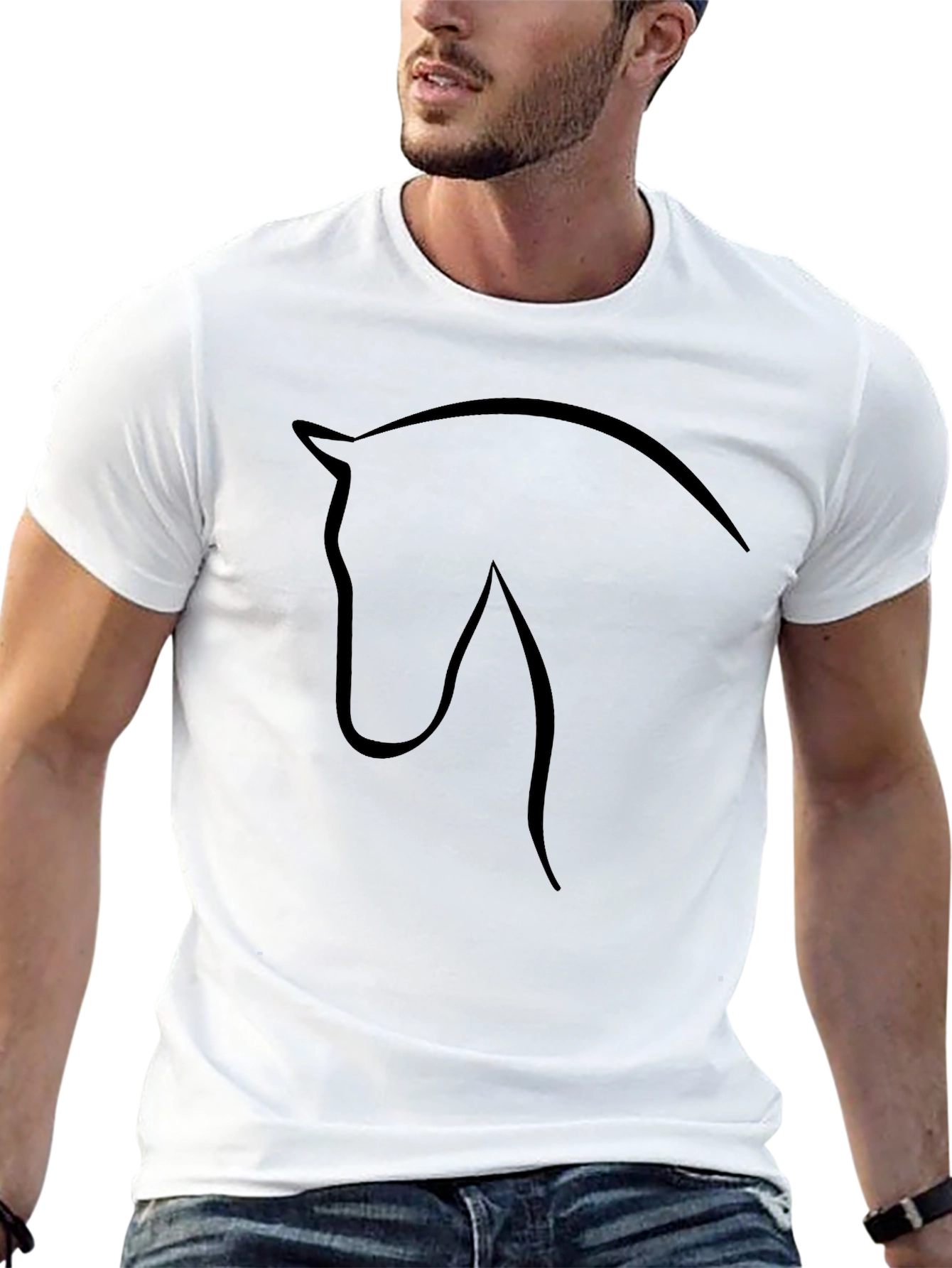 Horse Silhouette Graphic Tee - Black Cotton T-Shirt
