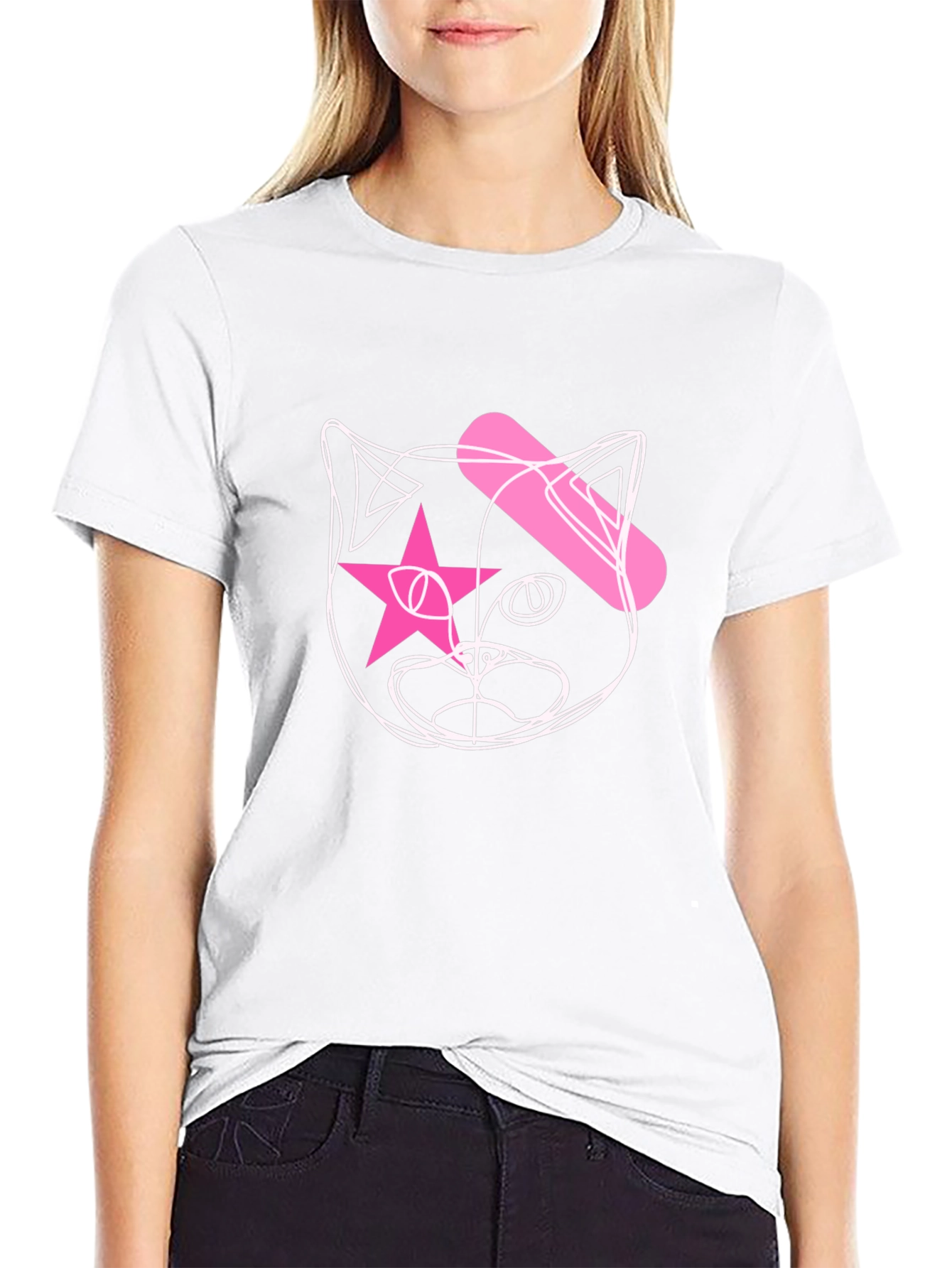 Cool Cat Star Eye Graphic Black T-Shirt