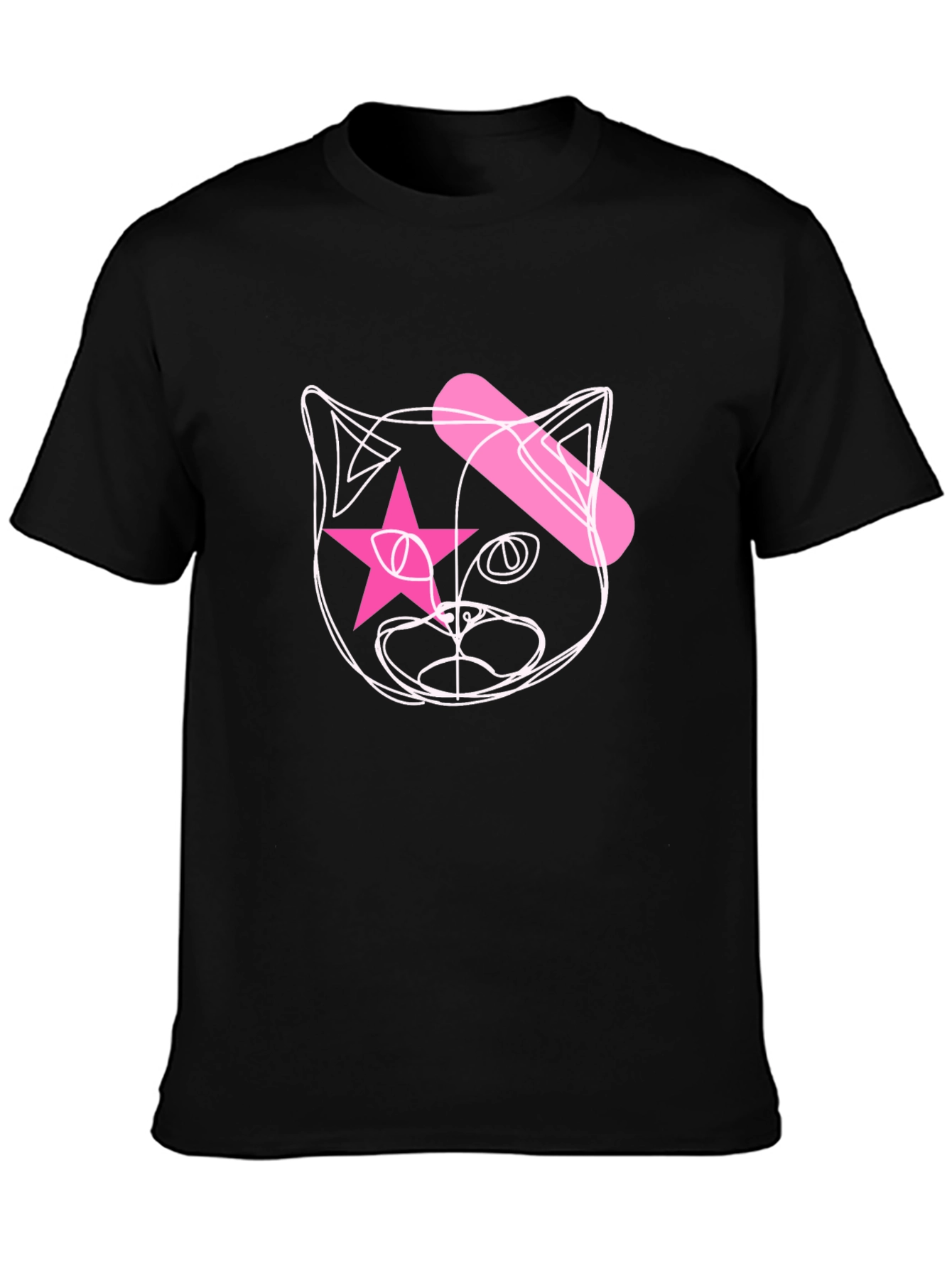 Cool Cat Star Eye Graphic Black T-Shirt