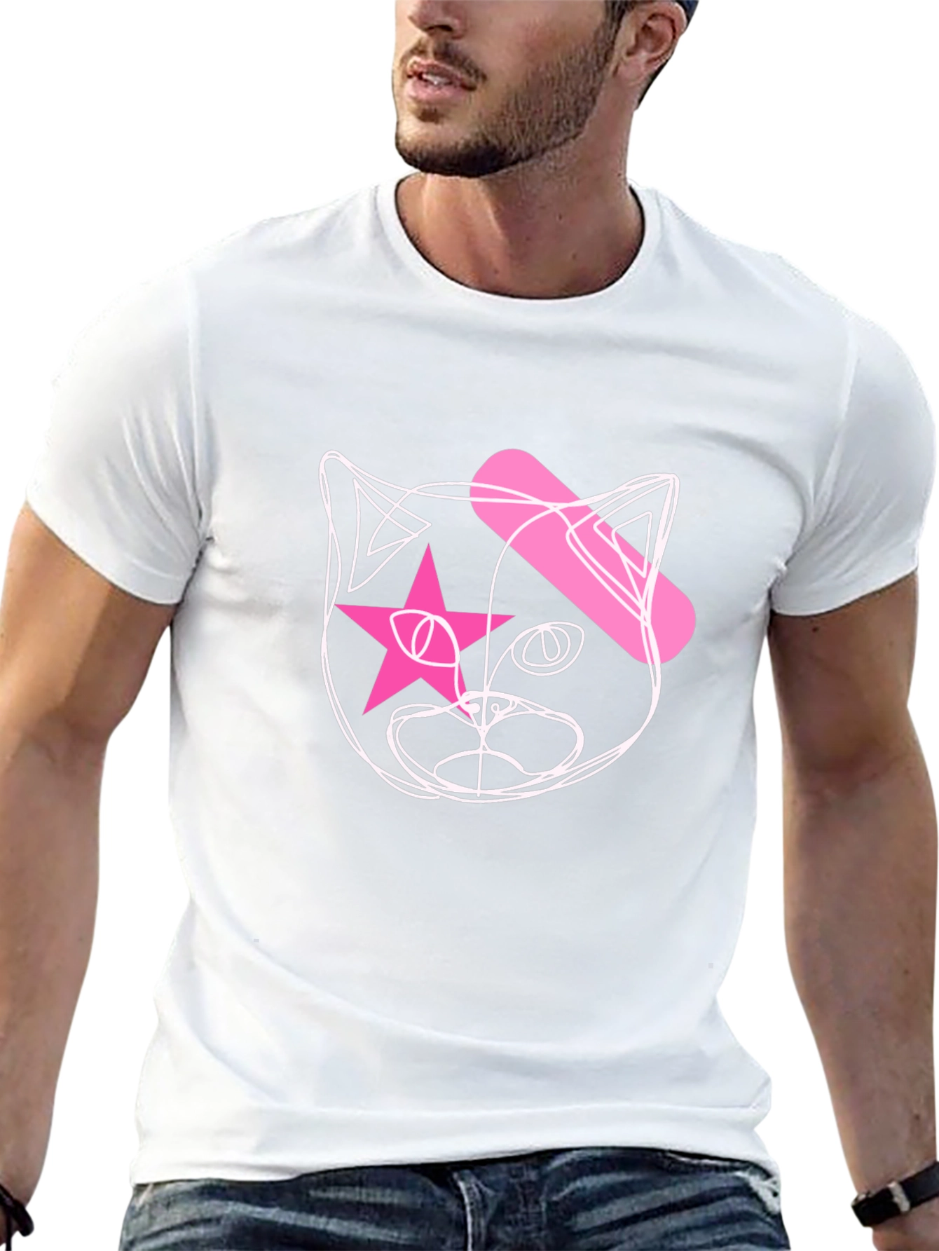 Cool Cat Star Eye Graphic Black T-Shirt