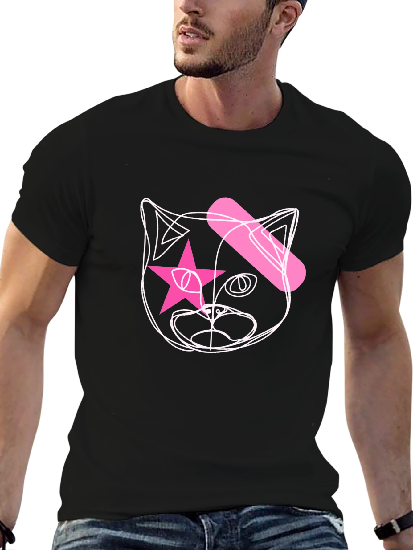 Cool Cat Star Eye Graphic Black T-Shirt
