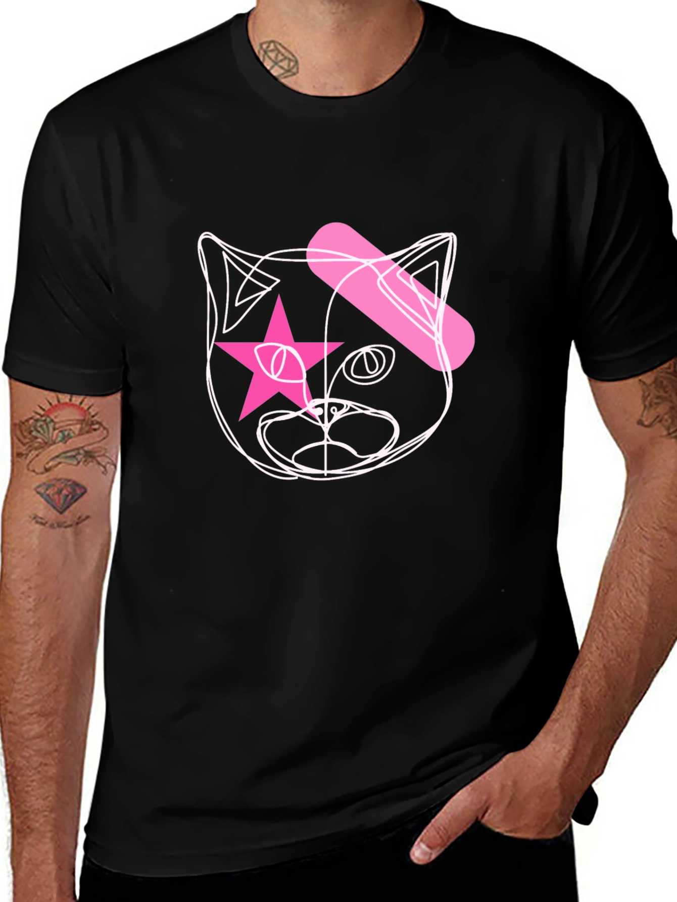 Cool Cat Star Eye Graphic Black T-Shirt
