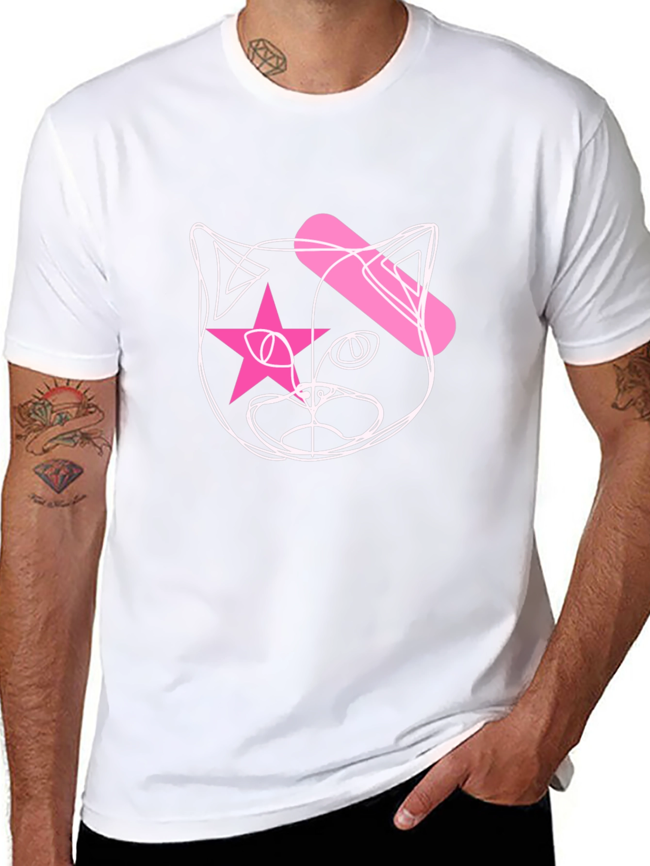 Cool Cat Star Eye Graphic Black T-Shirt
